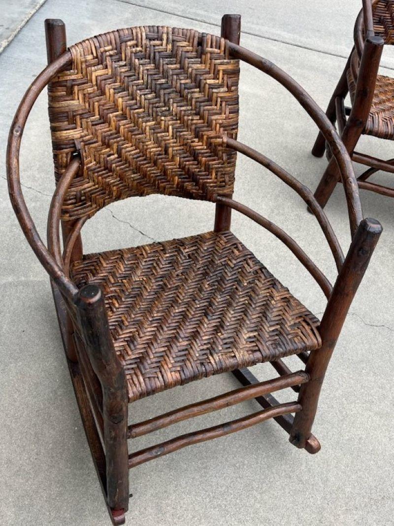 Set of Three Pcs. Old Hickory Set Settee, Rocking Chair & Side Chair In Good Condition In Los Angeles, CA