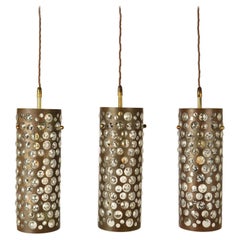 Set of Three Pendant Lamps by Rupert Nikoll, 1960 in brass and blown glass
