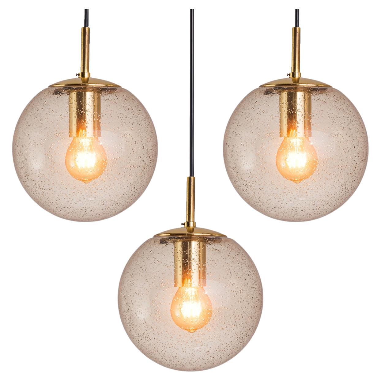 Set of Three Smoked Glass Globe Pendant Lights at 1stDibs