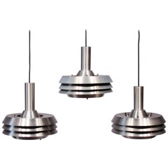 Set of Three Pendants Metal with Purple Lacquer by Lyskær, 1960s