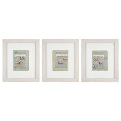 Set of three Persian gouache paintings on hand laid paper, 1800's