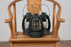 Set of Three Petite Vintage Metal Lanterns Found in India with Verdigris Patina