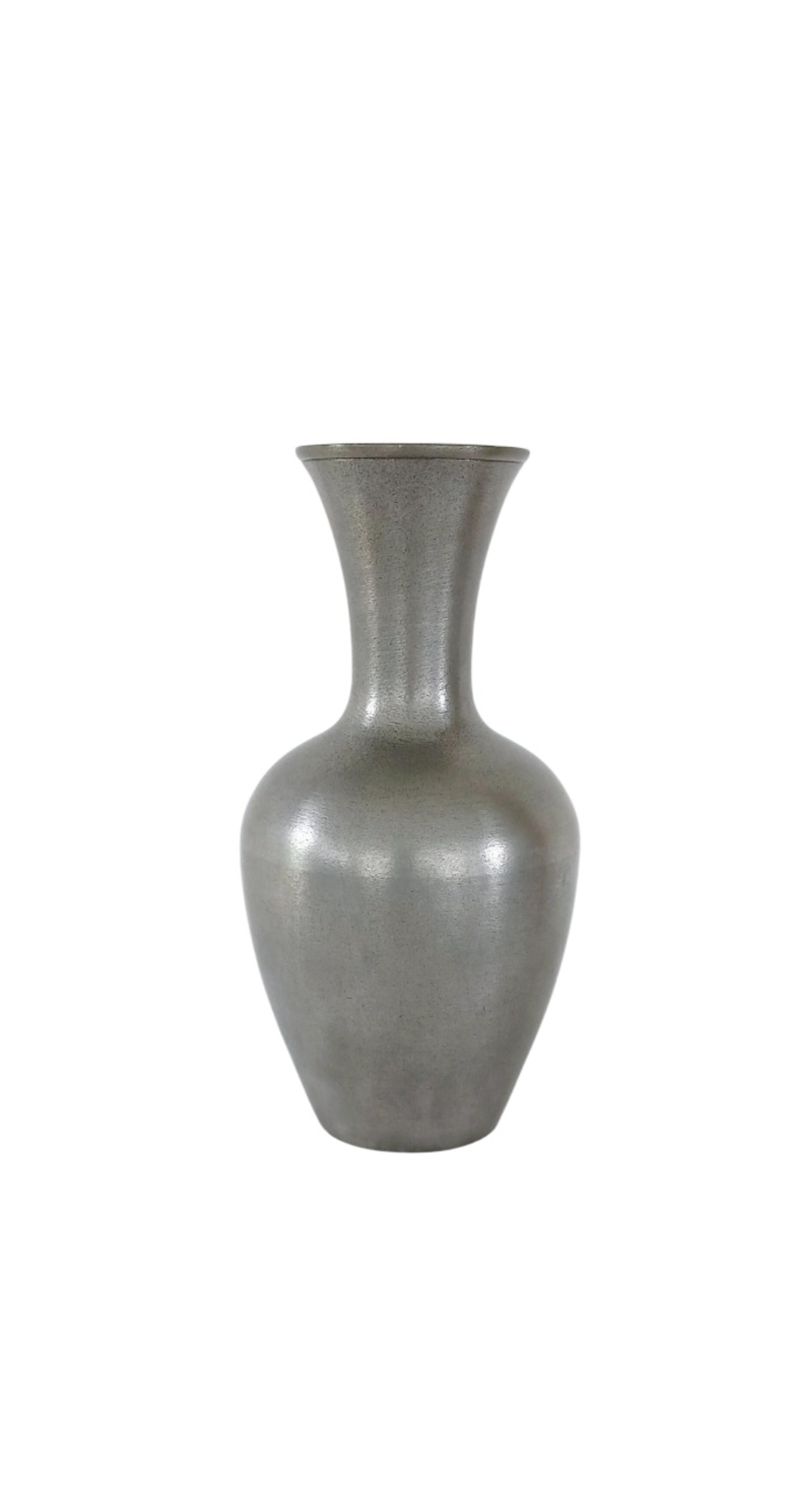 A refined and minimalist set of three pewter vases designed by Schreuder & Olsson, Sweden. These elegant vessels showcase a classic baluster form with softly flaring necks and smooth, matte pewter finish that highlights the sleek silhouette and