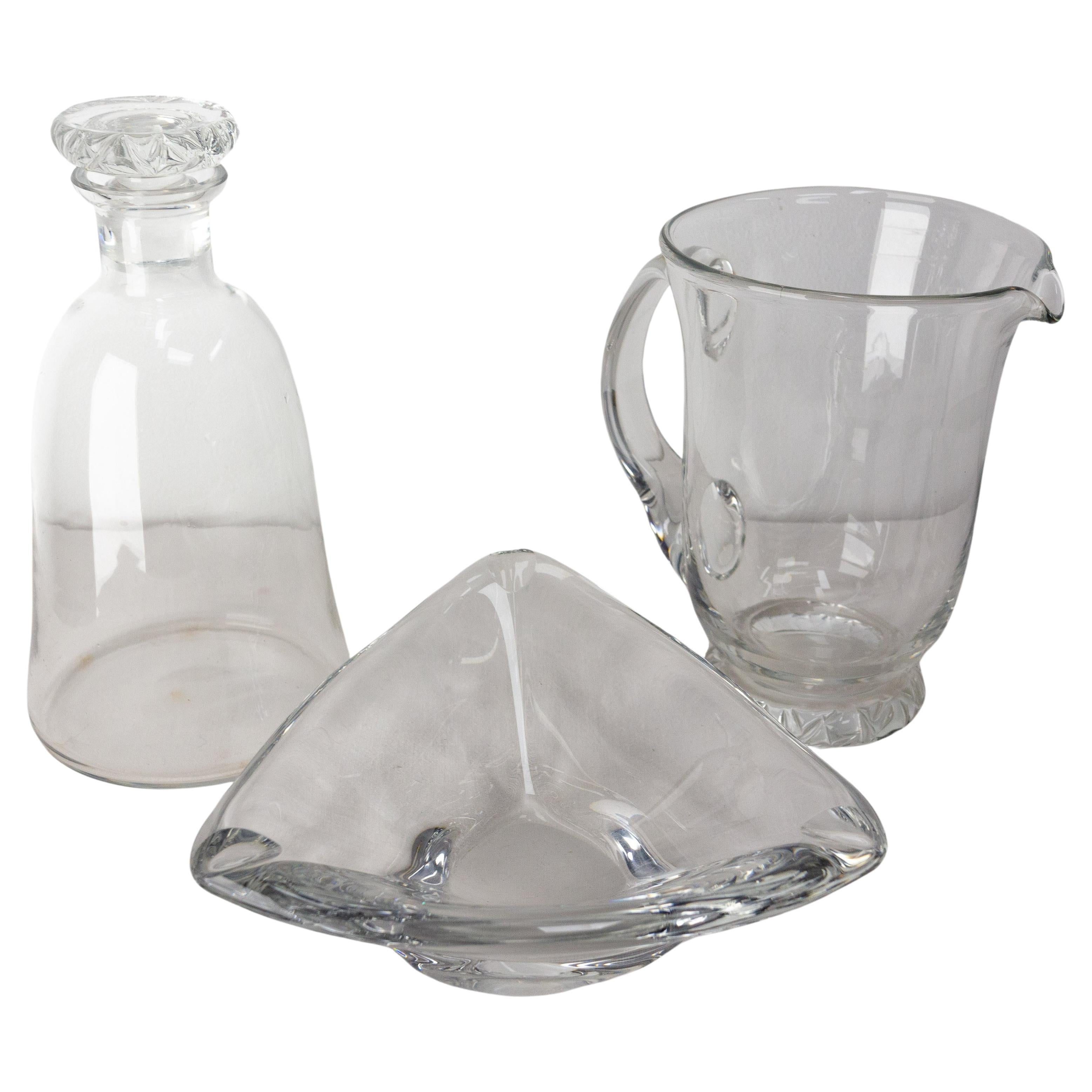 Set of Three Pieces, by Daum France, Two Carafes and a Center Piece c 1960 For Sale