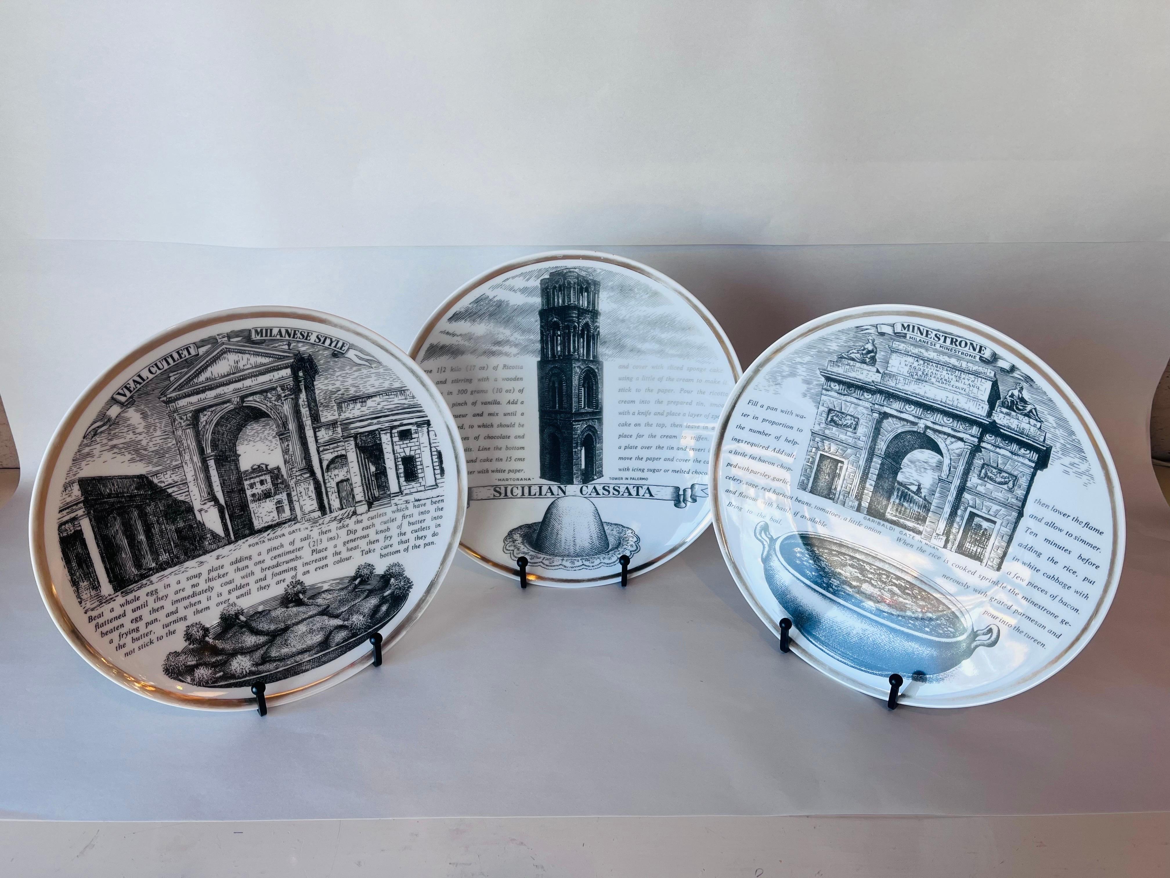 Set of Three Piero Fornasetti Recipe Plates Vintage and Italian and Delicious 9