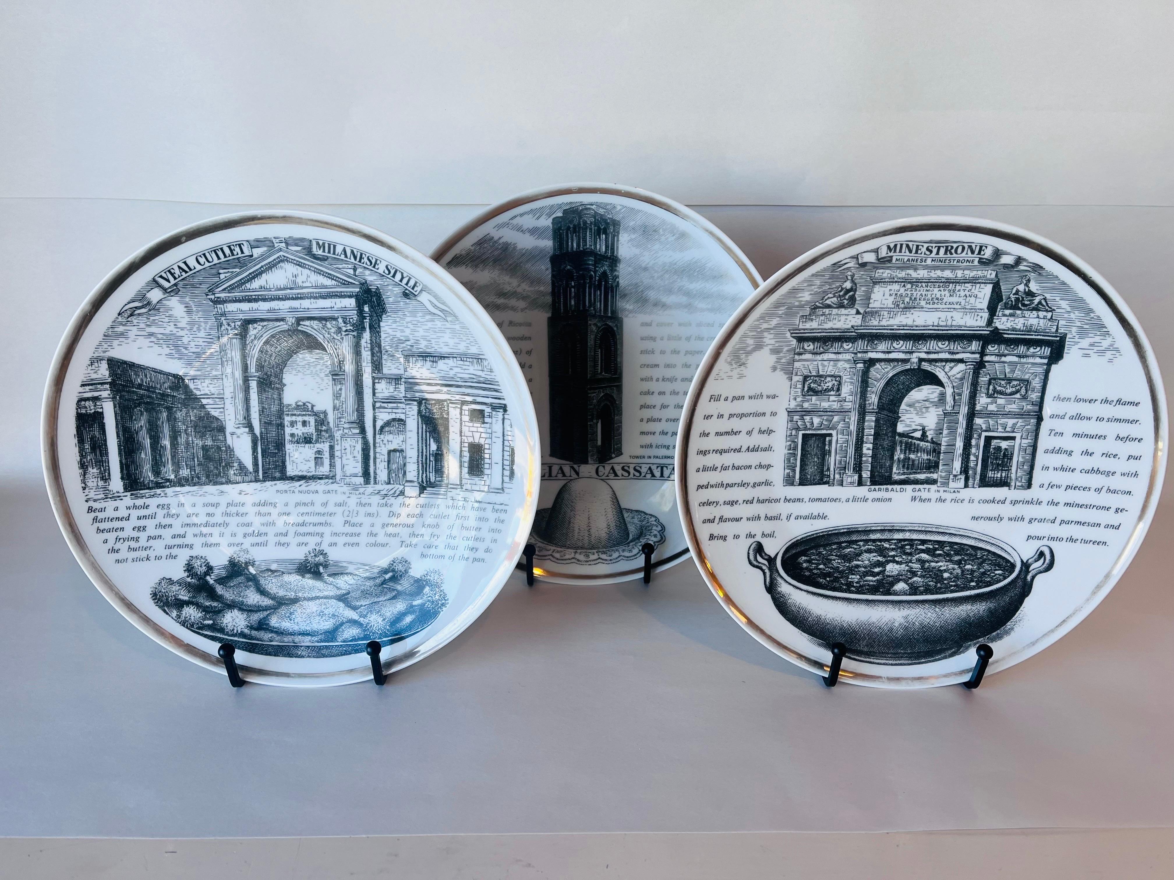 Set of Three Piero Fornasetti Recipe Plates Vintage and Italian and Delicious 10