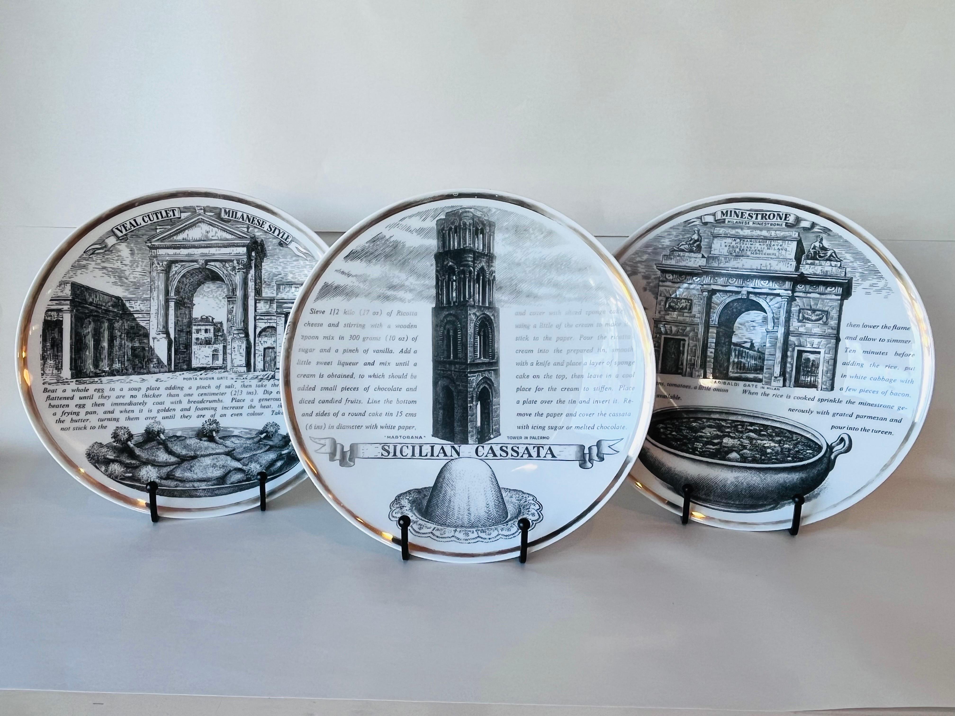 20th Century Set of Three Piero Fornasetti Recipe Plates Vintage and Italian and Delicious