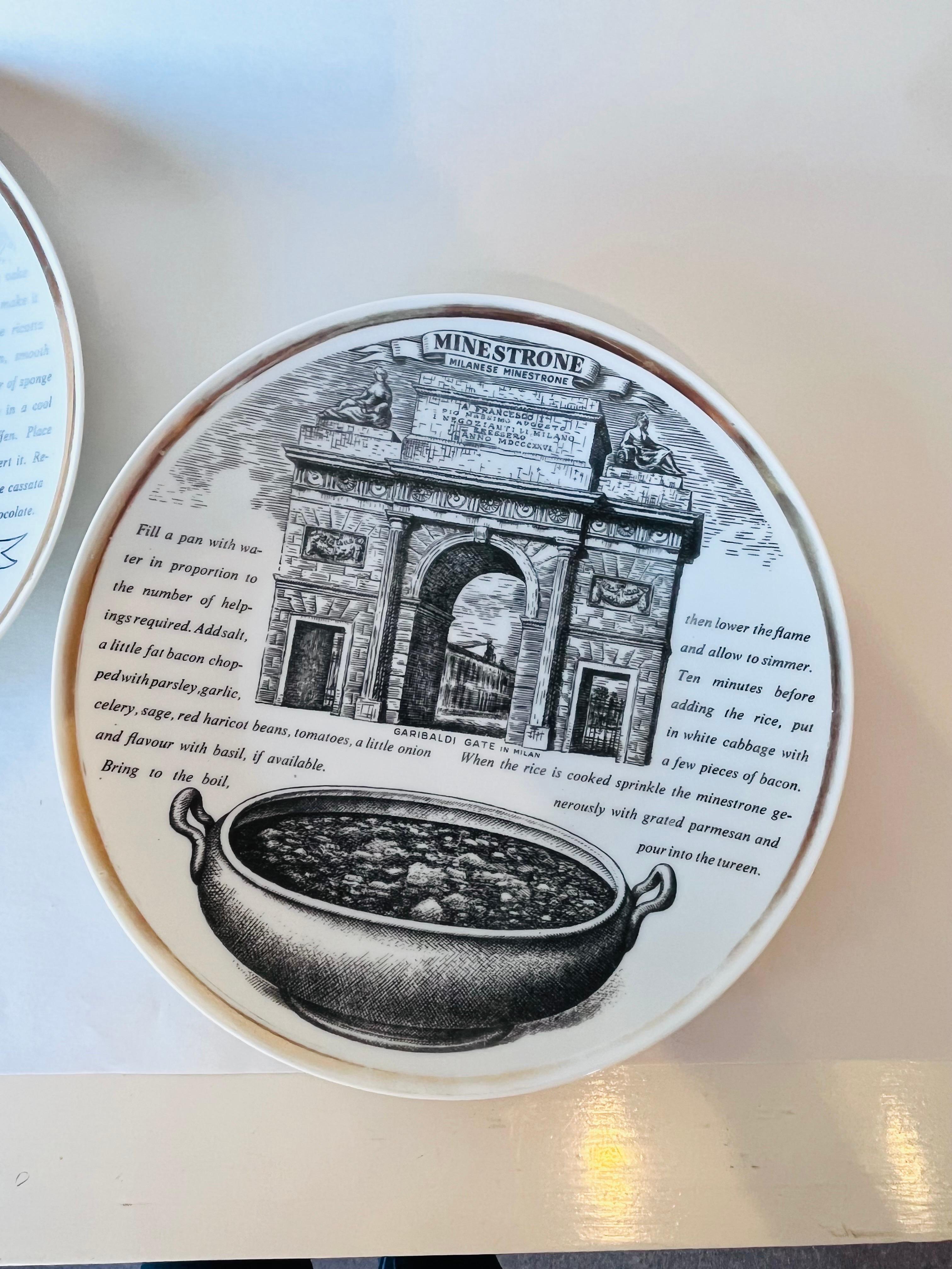 Porcelain Set of Three Piero Fornasetti Recipe Plates Vintage and Italian and Delicious