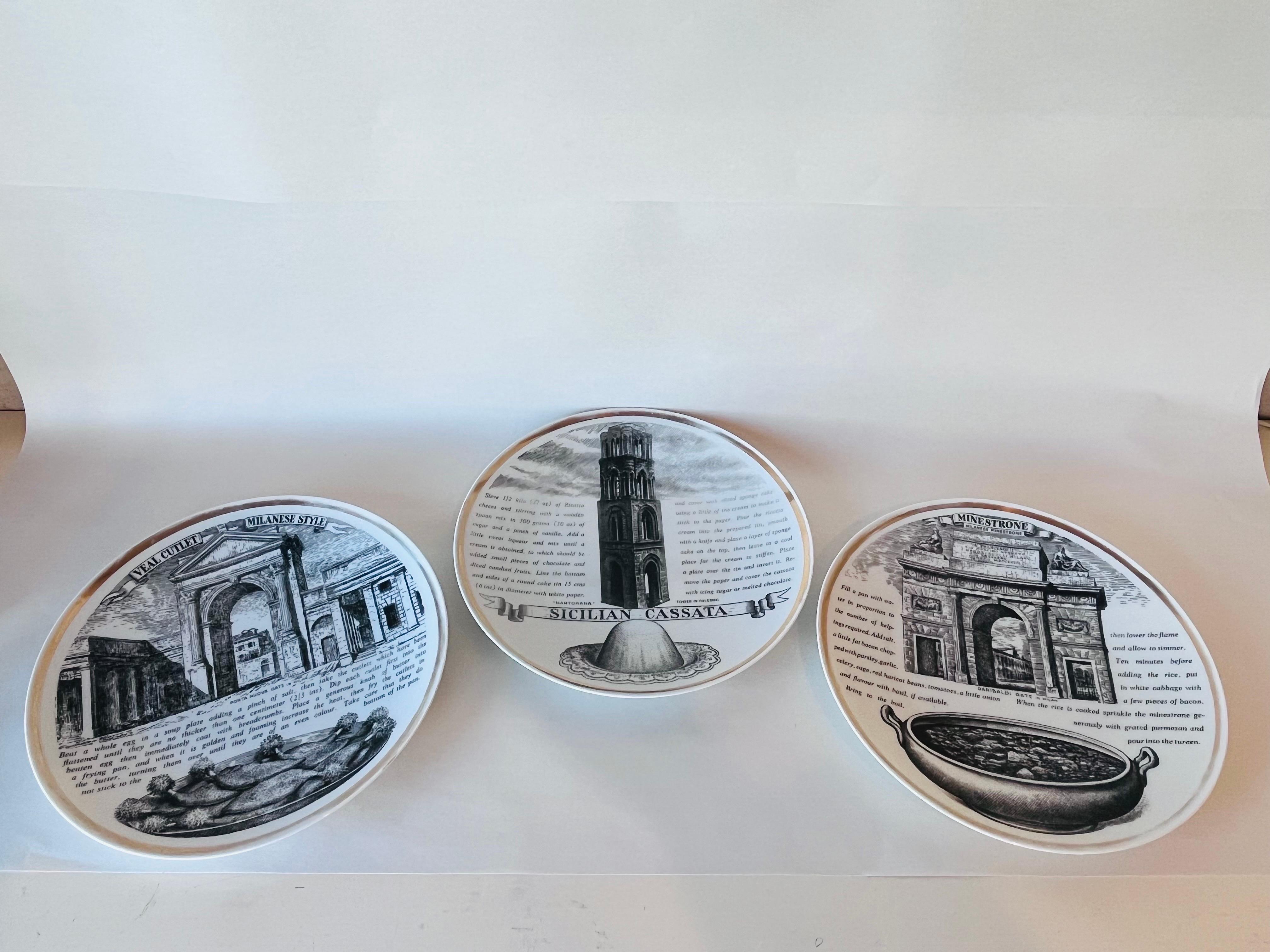Set of Three Piero Fornasetti Recipe Plates Vintage and Italian and Delicious 3