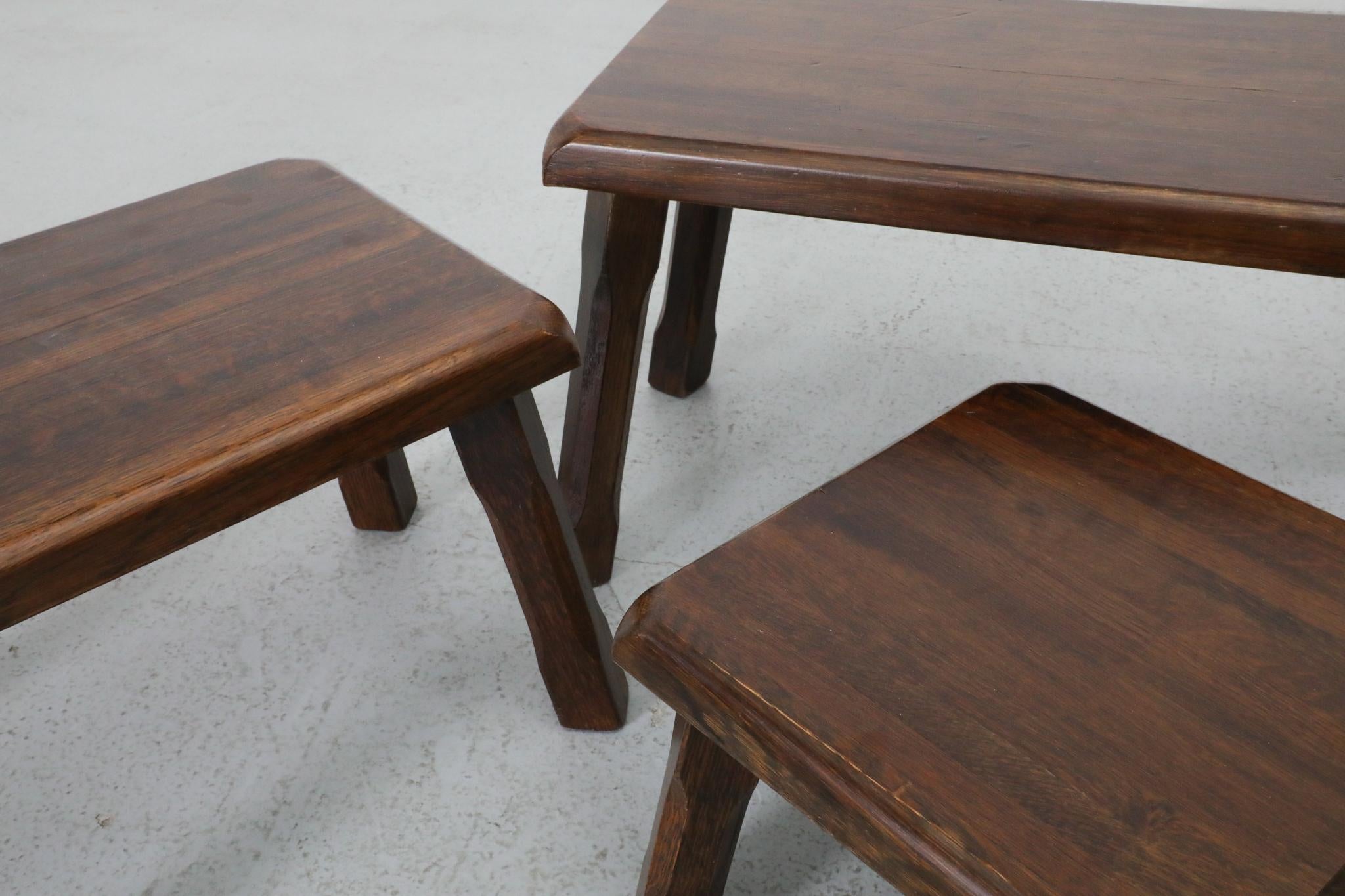 Set of Three Pierre Chapo Inspired Brutalist Nesting Tables in Dark Oak For Sale 5
