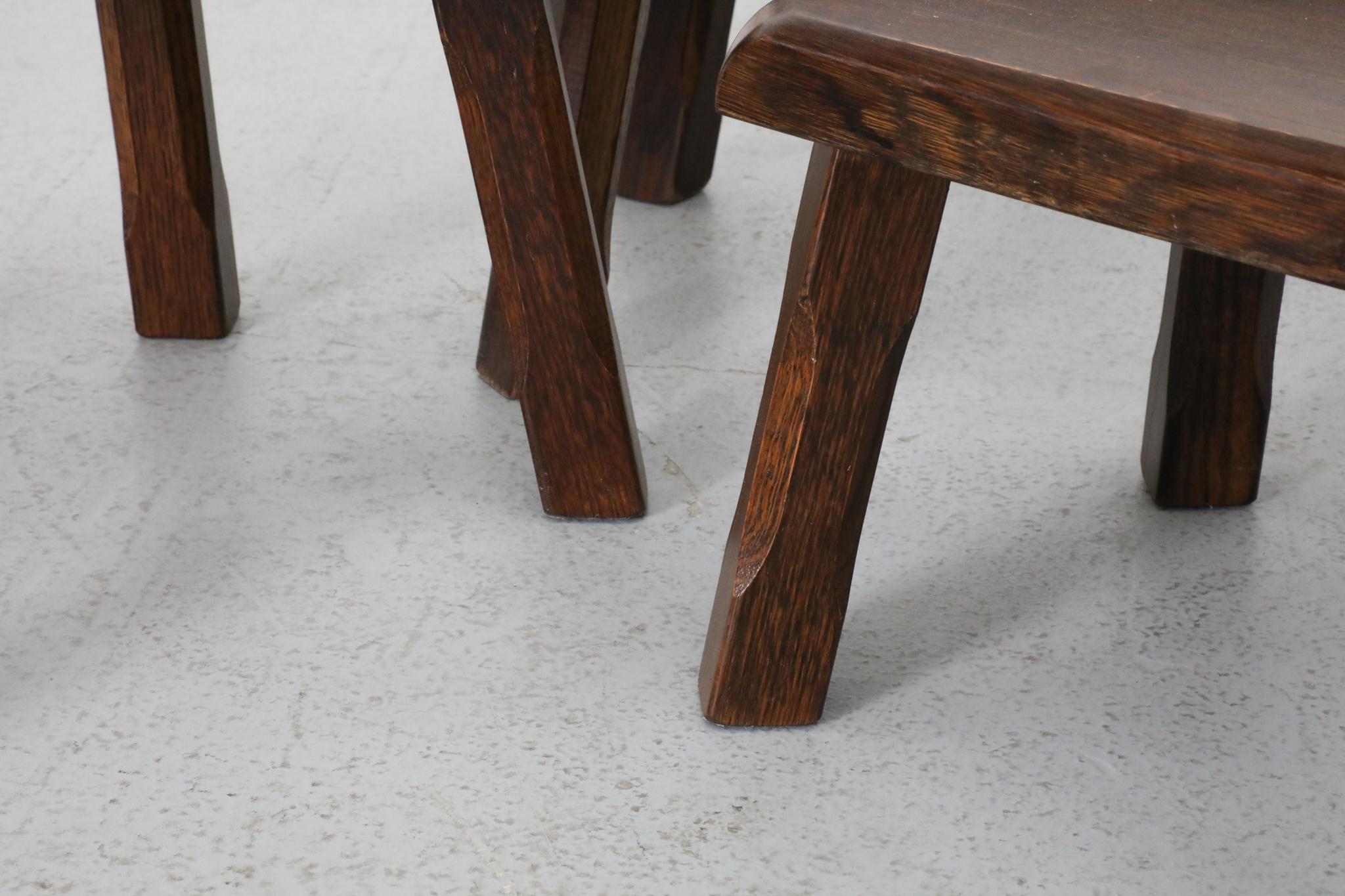 Set of Three Pierre Chapo Inspired Brutalist Nesting Tables in Dark Oak For Sale 7