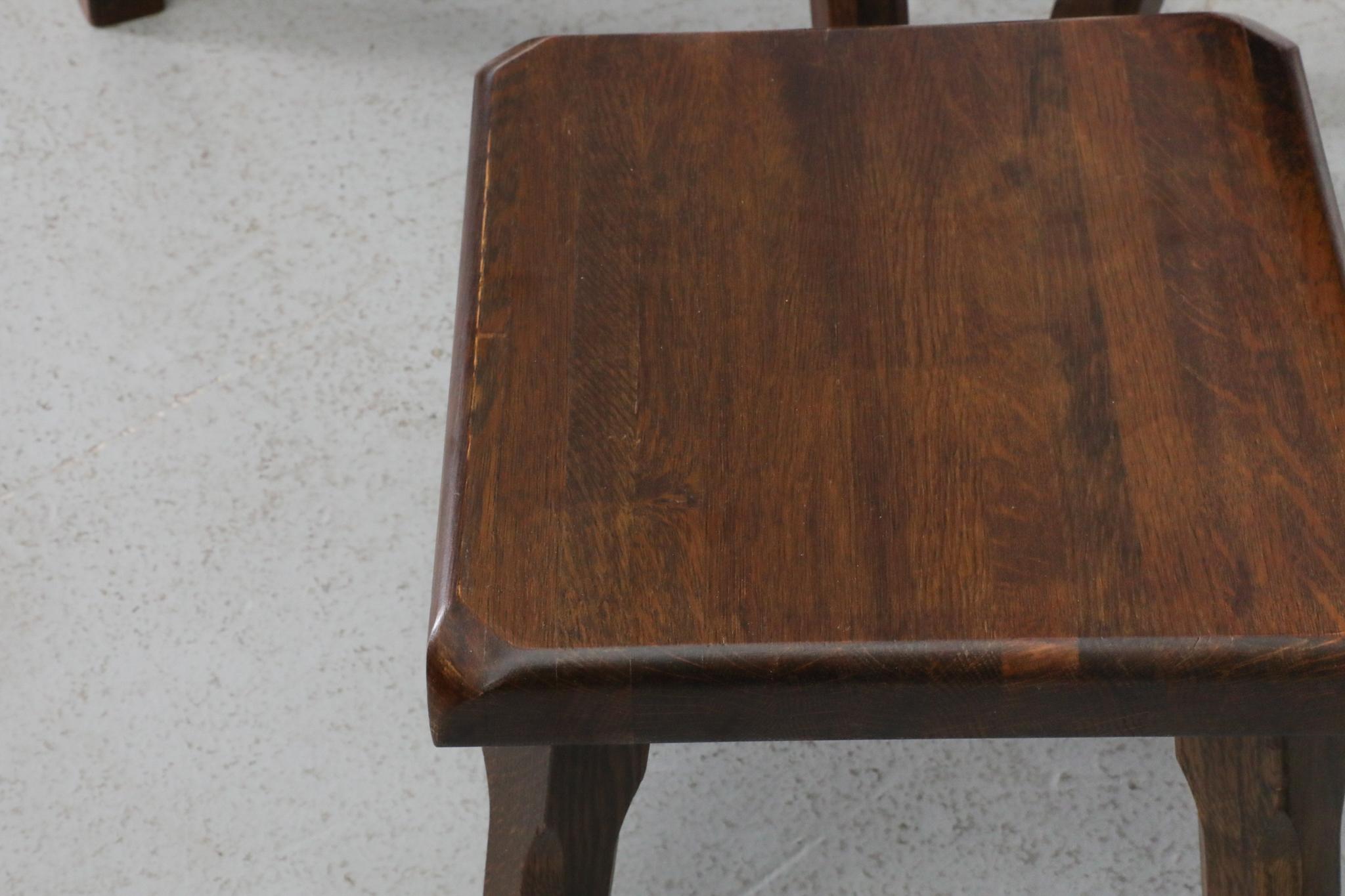 Set of Three Pierre Chapo Inspired Brutalist Nesting Tables in Dark Oak For Sale 9