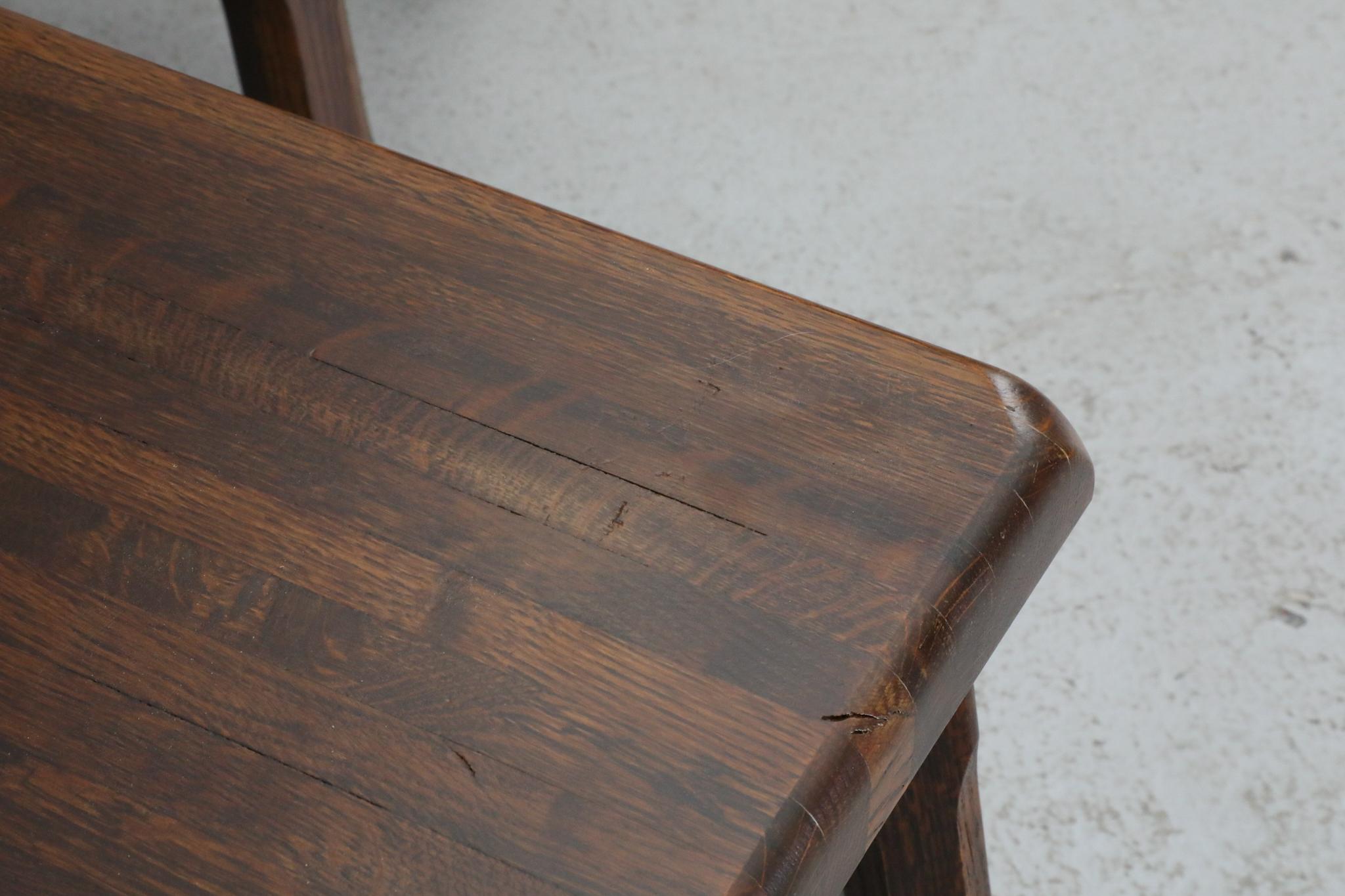 Set of Three Pierre Chapo Inspired Brutalist Nesting Tables in Dark Oak For Sale 10