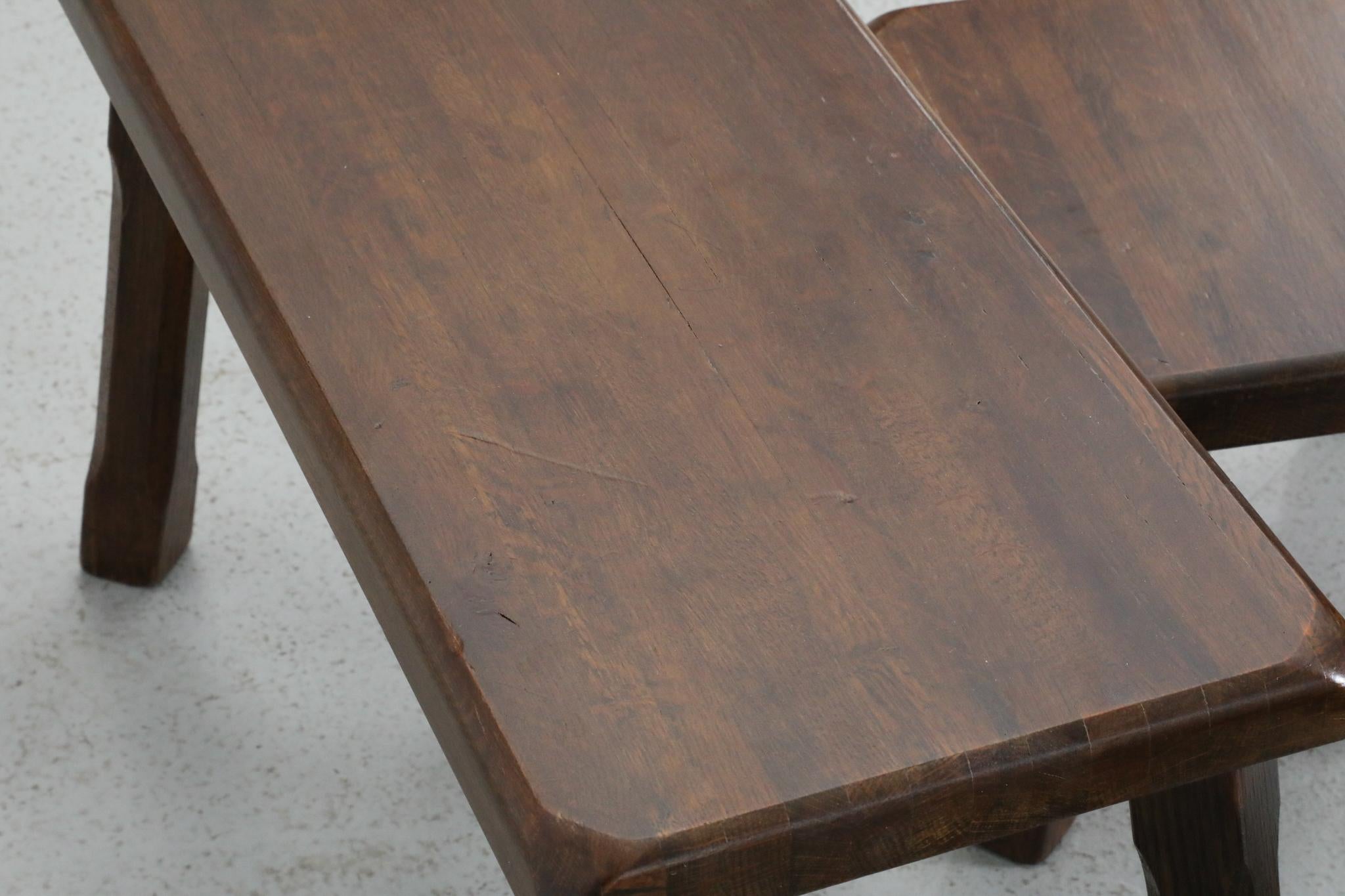 Set of Three Pierre Chapo Inspired Brutalist Nesting Tables in Dark Oak For Sale 11