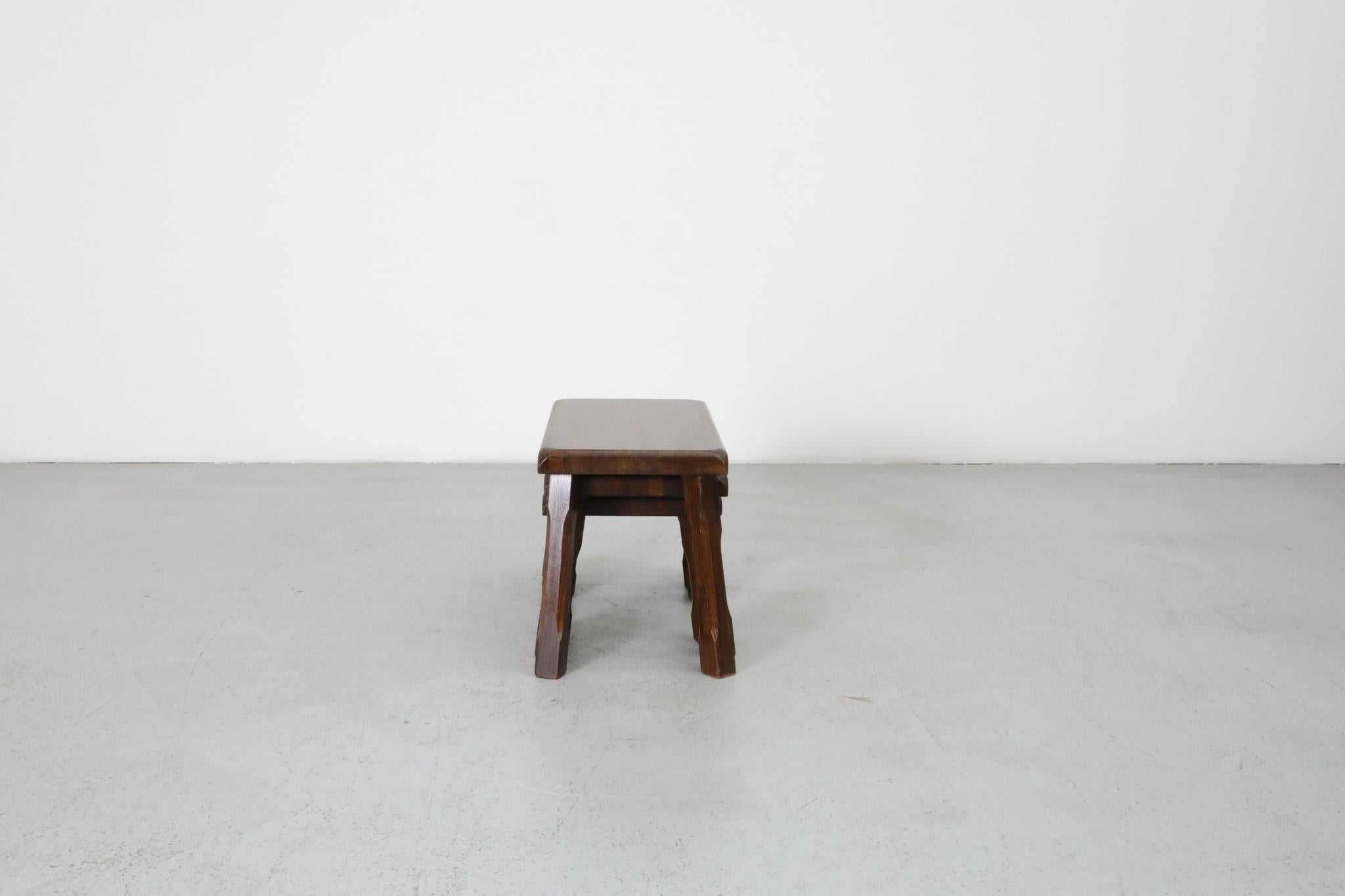 20th Century Set of Three Pierre Chapo Inspired Brutalist Nesting Tables in Dark Oak For Sale