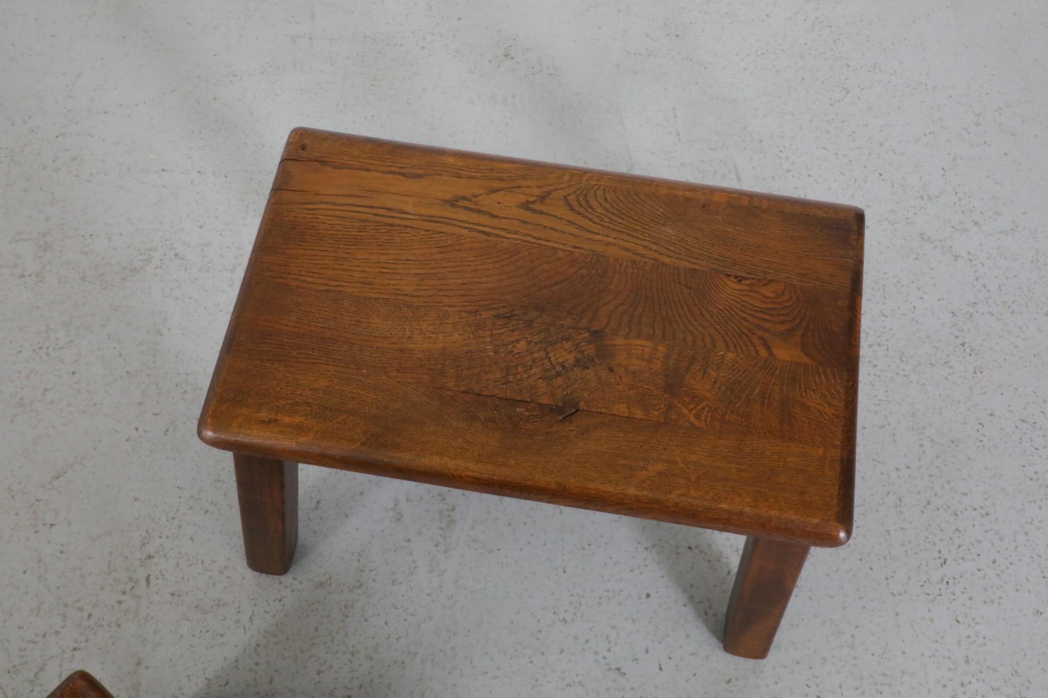 Set of Three Pierre Chapo Inspired Brutalist Nesting Tables Made of Solid Oak For Sale 7