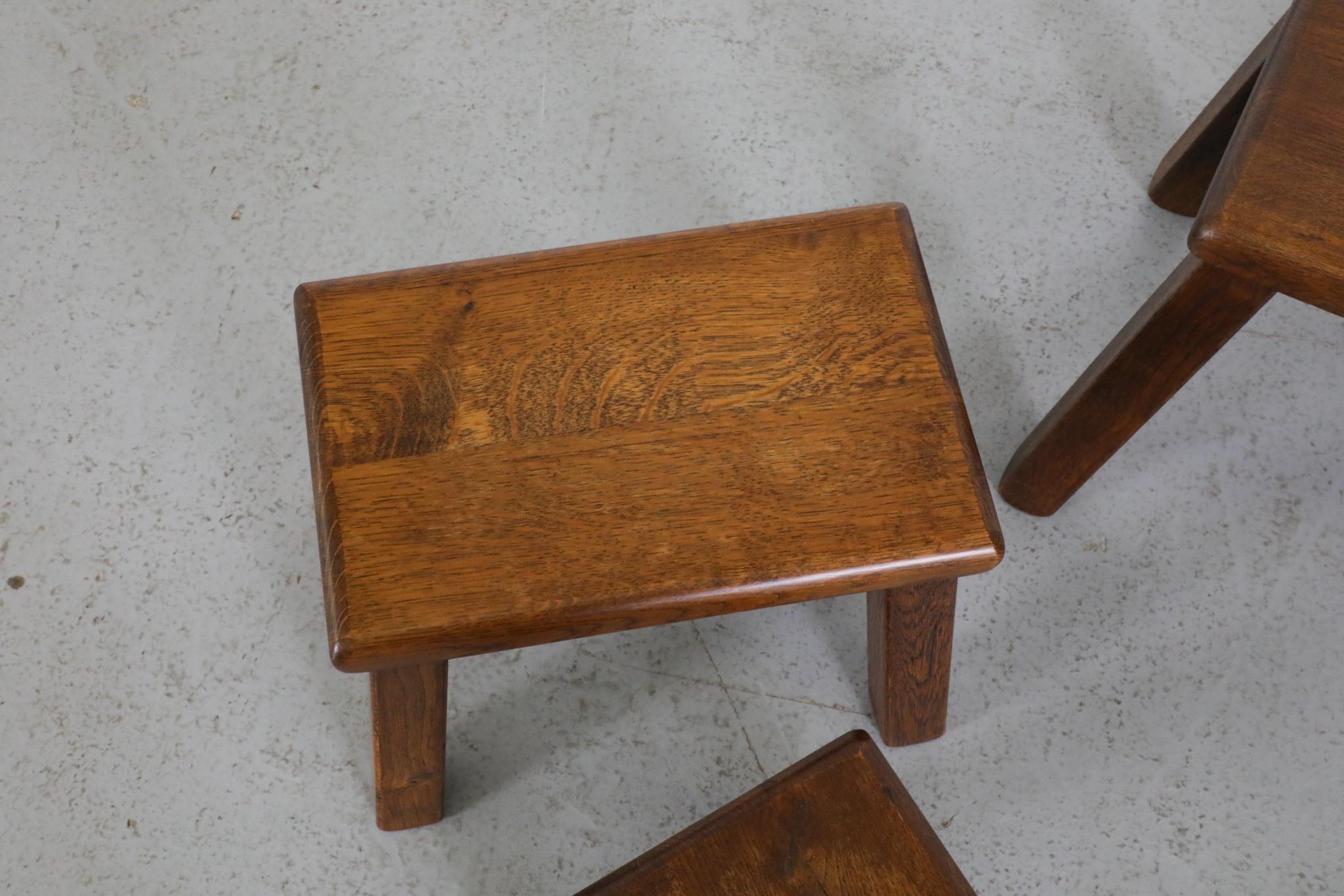 Set of Three Pierre Chapo Inspired Brutalist Nesting Tables Made of Solid Oak For Sale 8