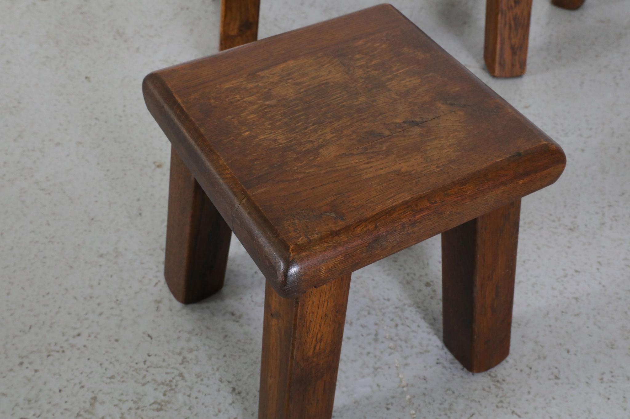 Set of Three Pierre Chapo Inspired Brutalist Nesting Tables Made of Solid Oak For Sale 10