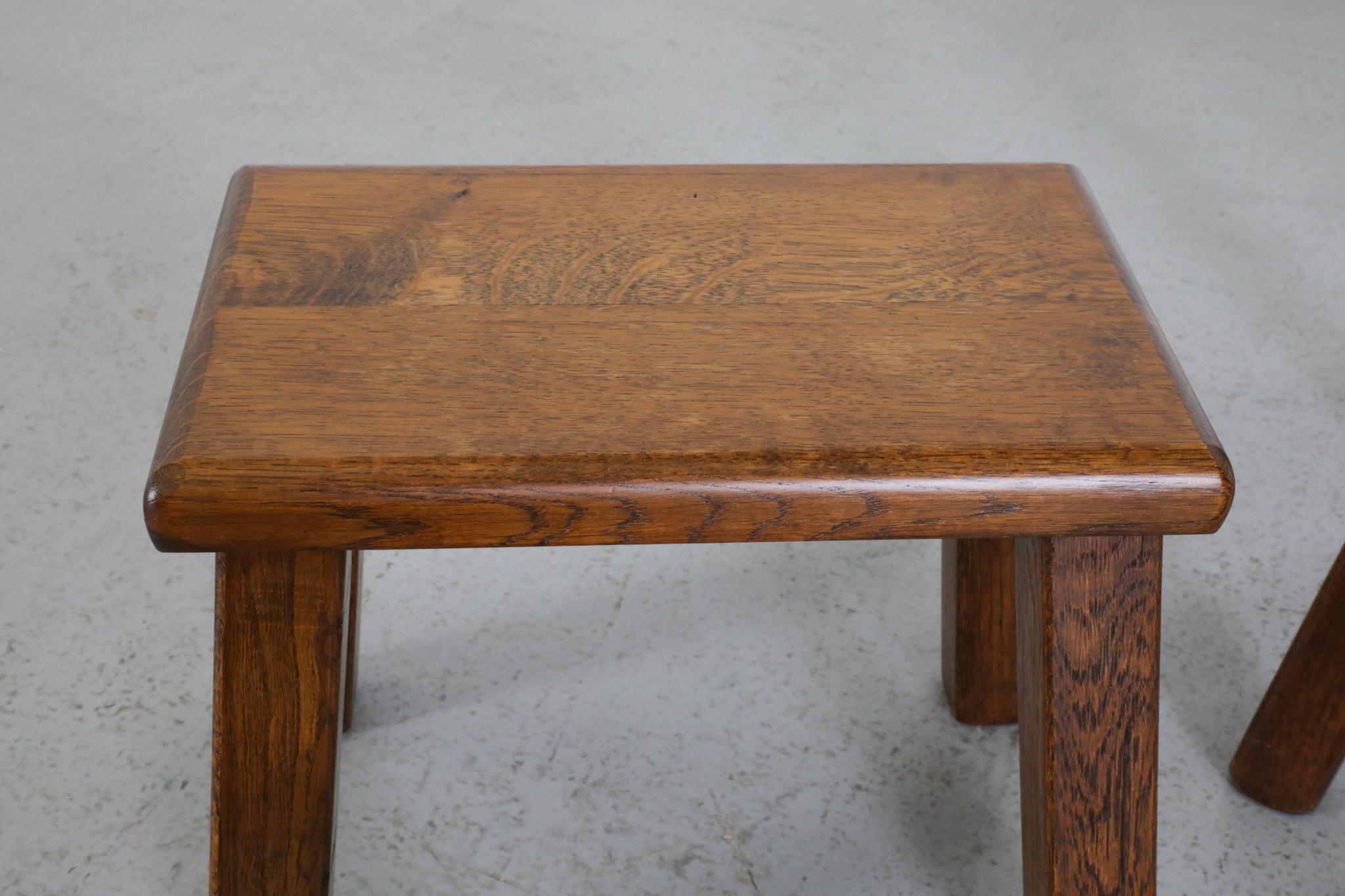 Set of Three Pierre Chapo Inspired Brutalist Nesting Tables Made of Solid Oak For Sale 11