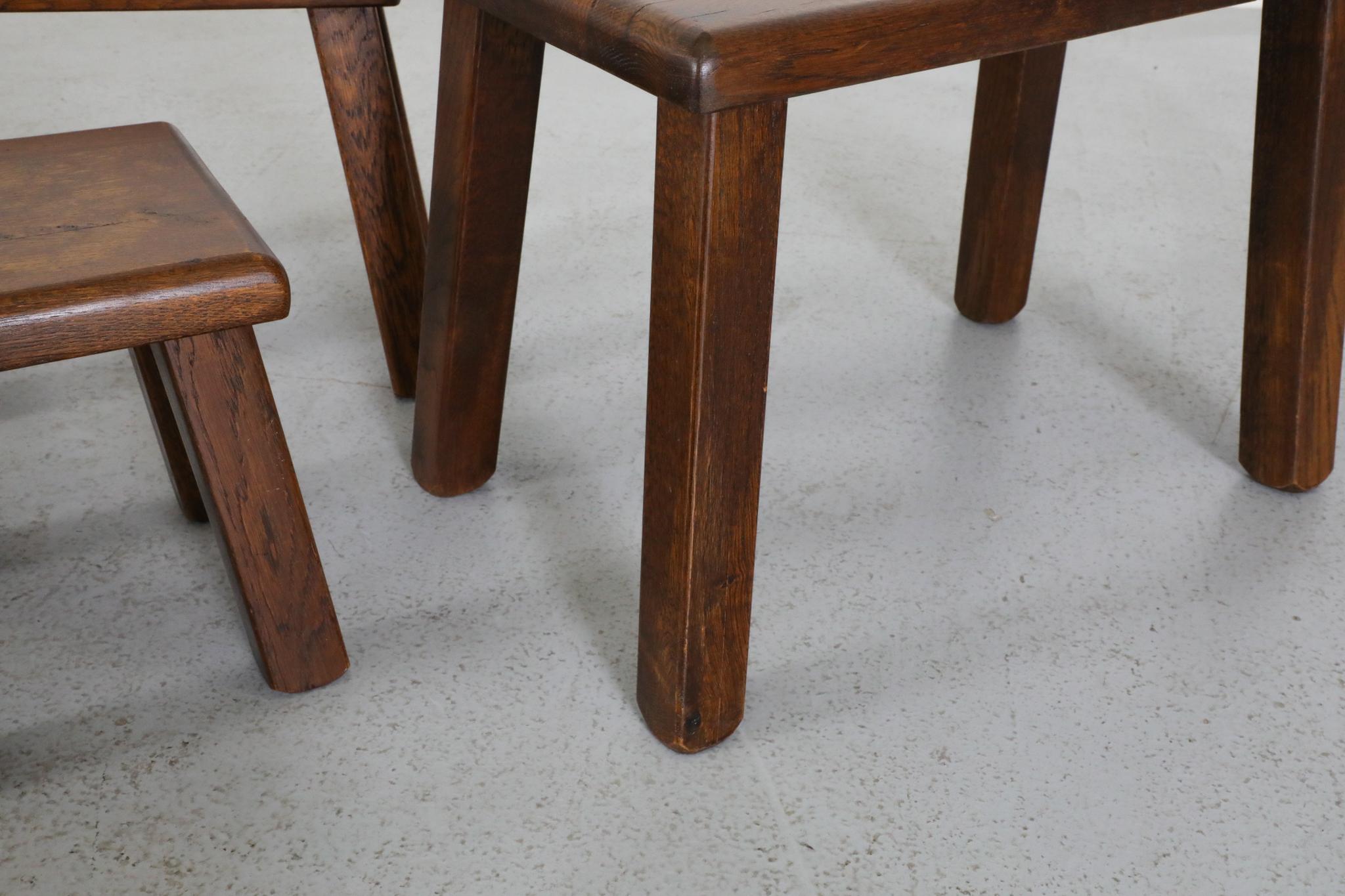 Set of Three Pierre Chapo Inspired Brutalist Nesting Tables Made of Solid Oak For Sale 13