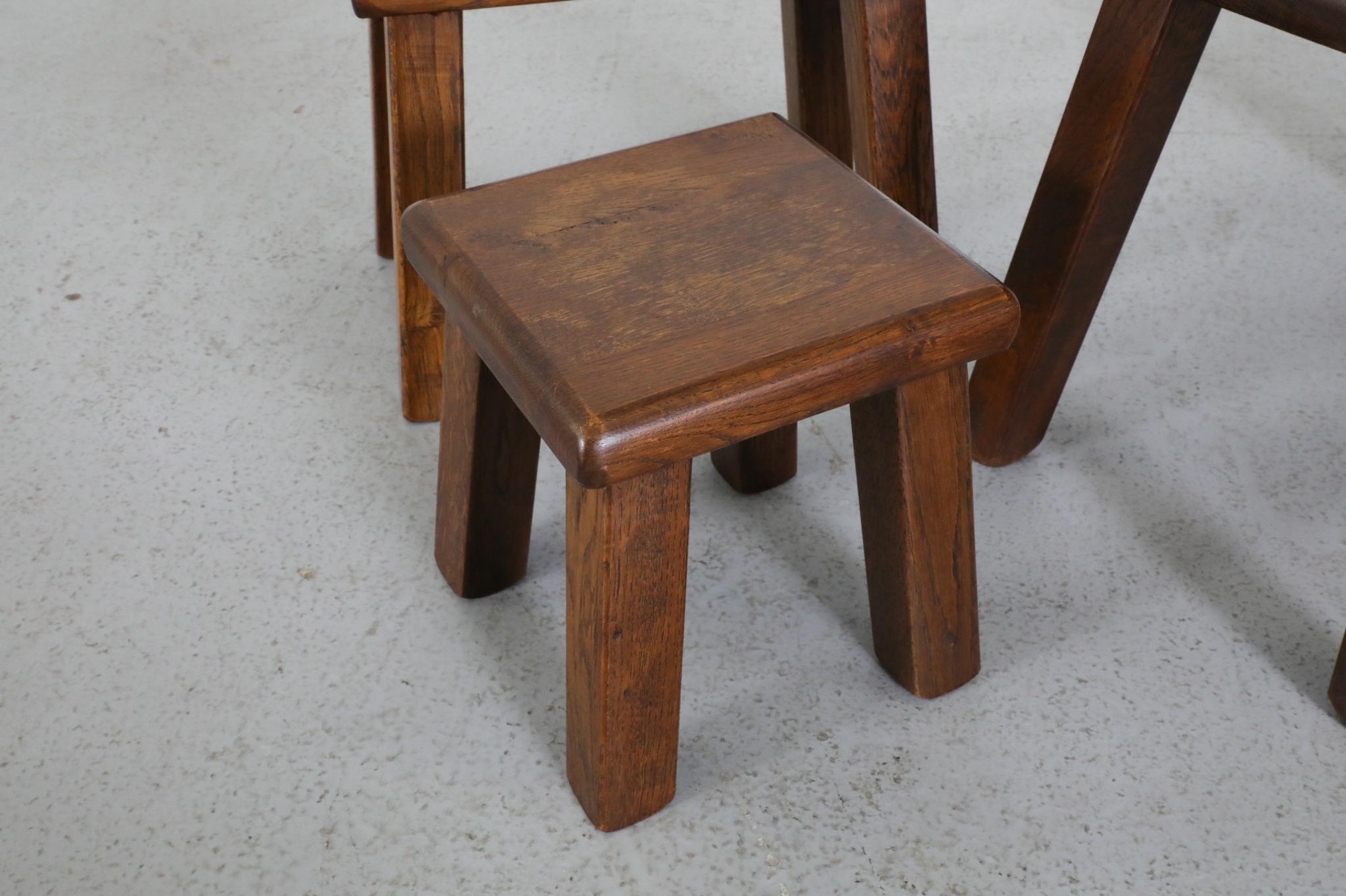 Set of Three Pierre Chapo Inspired Brutalist Nesting Tables Made of Solid Oak For Sale 14