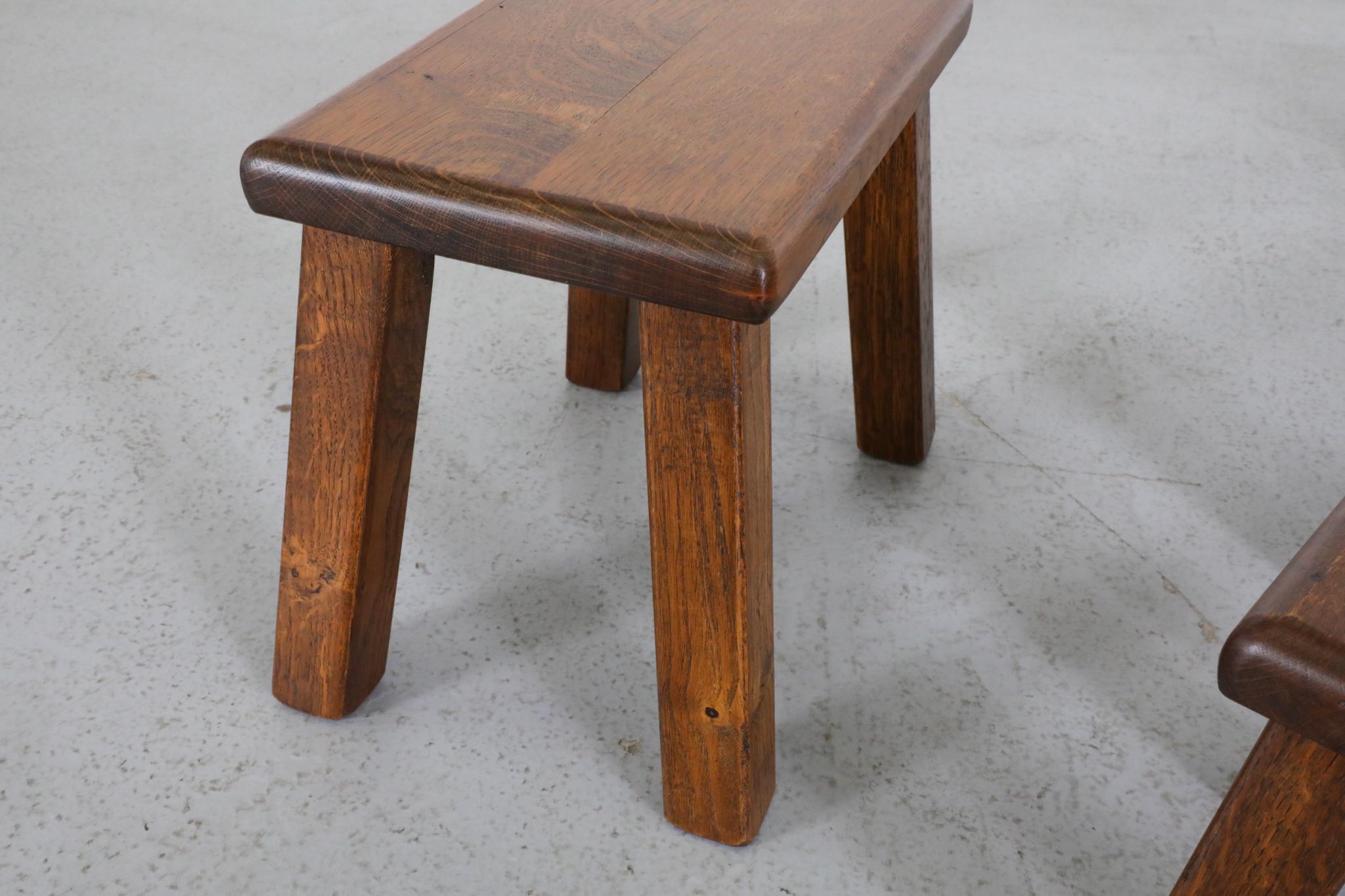 Set of Three Pierre Chapo Inspired Brutalist Nesting Tables Made of Solid Oak For Sale 15