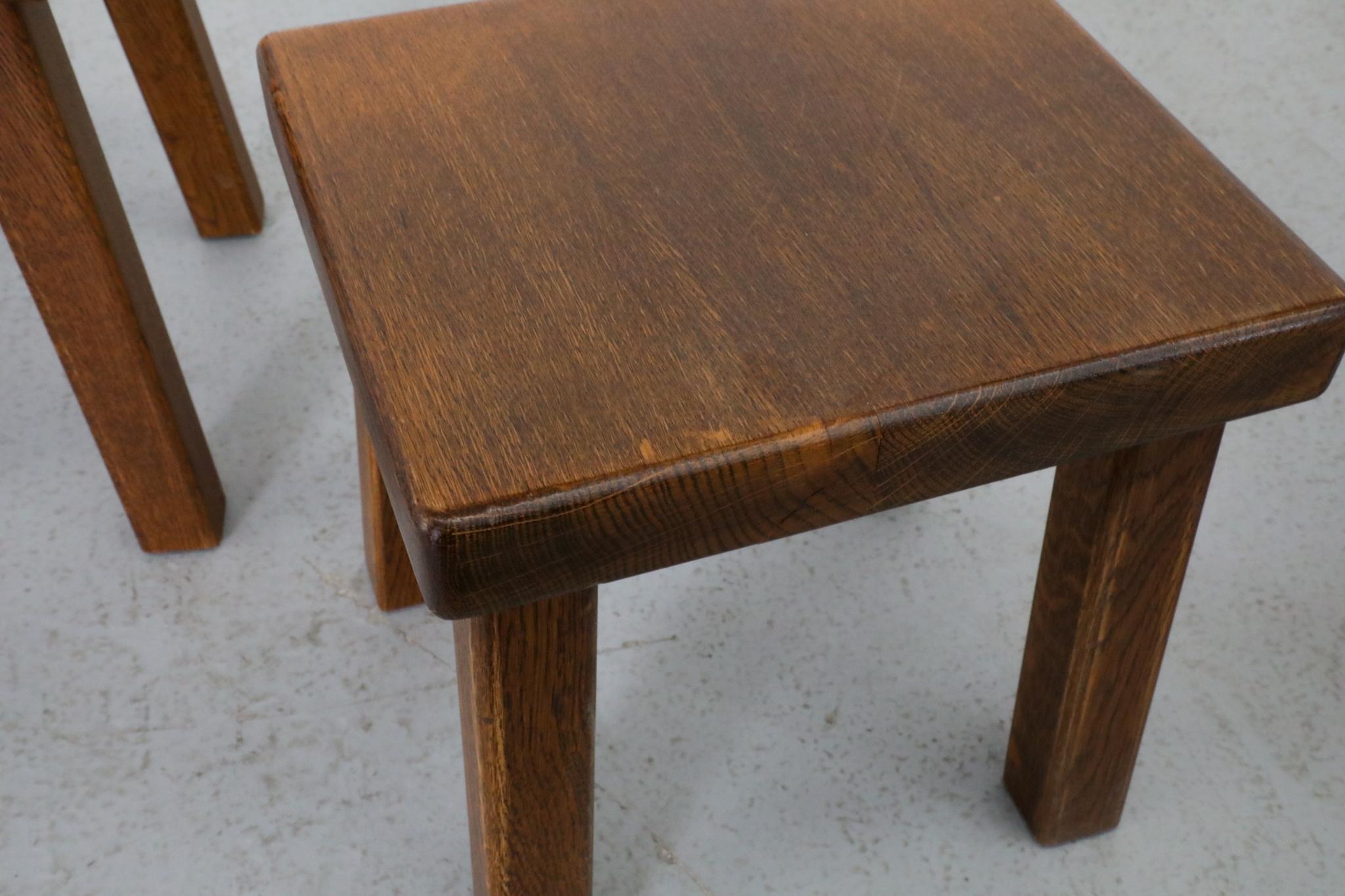 Ensemble de trois tables gigognes brutalistes d'inspiration Pierre Chapo en vente 11