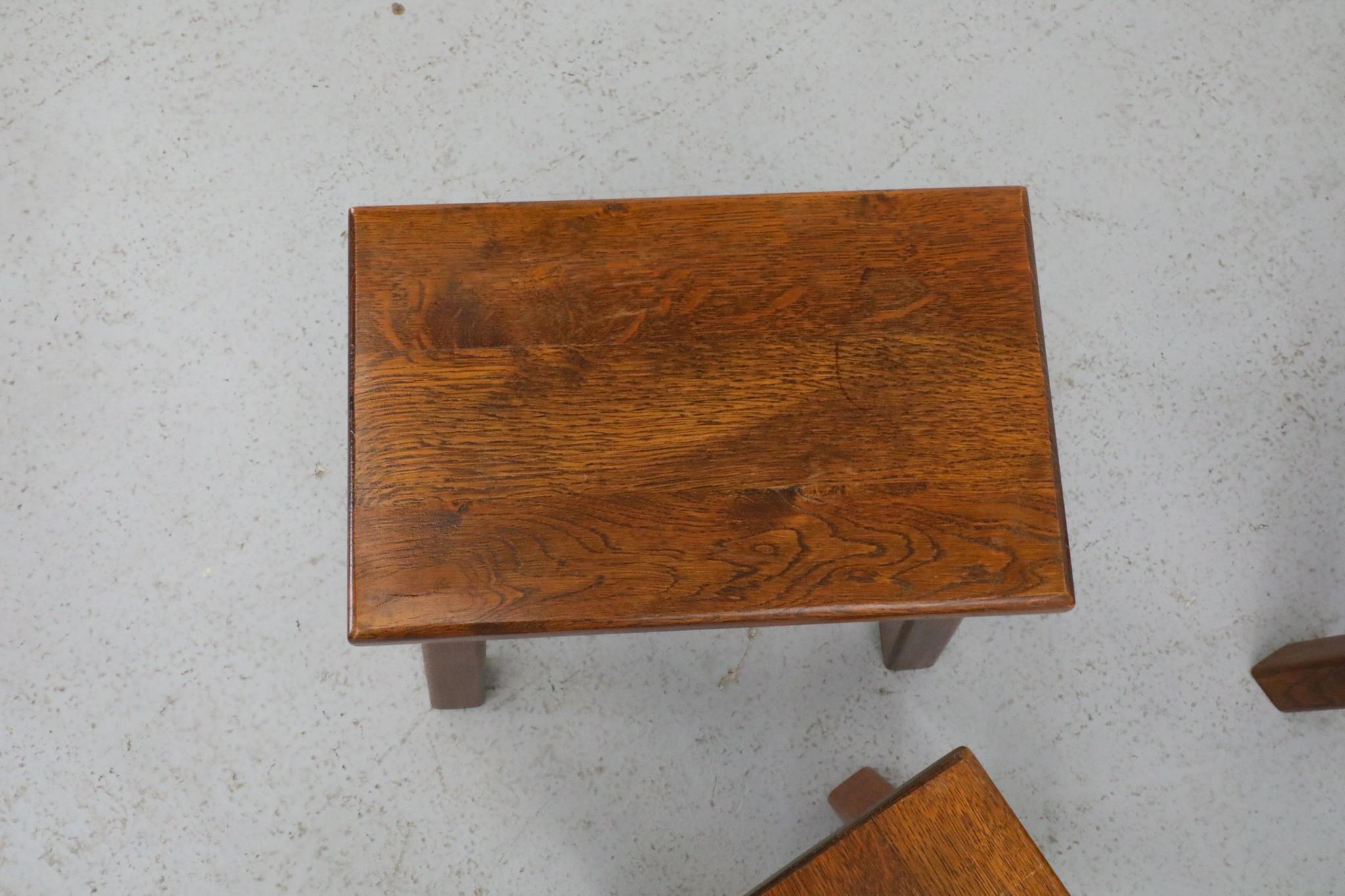 Set of Three Pierre Chapo Inspired Dark Oak Nesting Tables For Sale 4