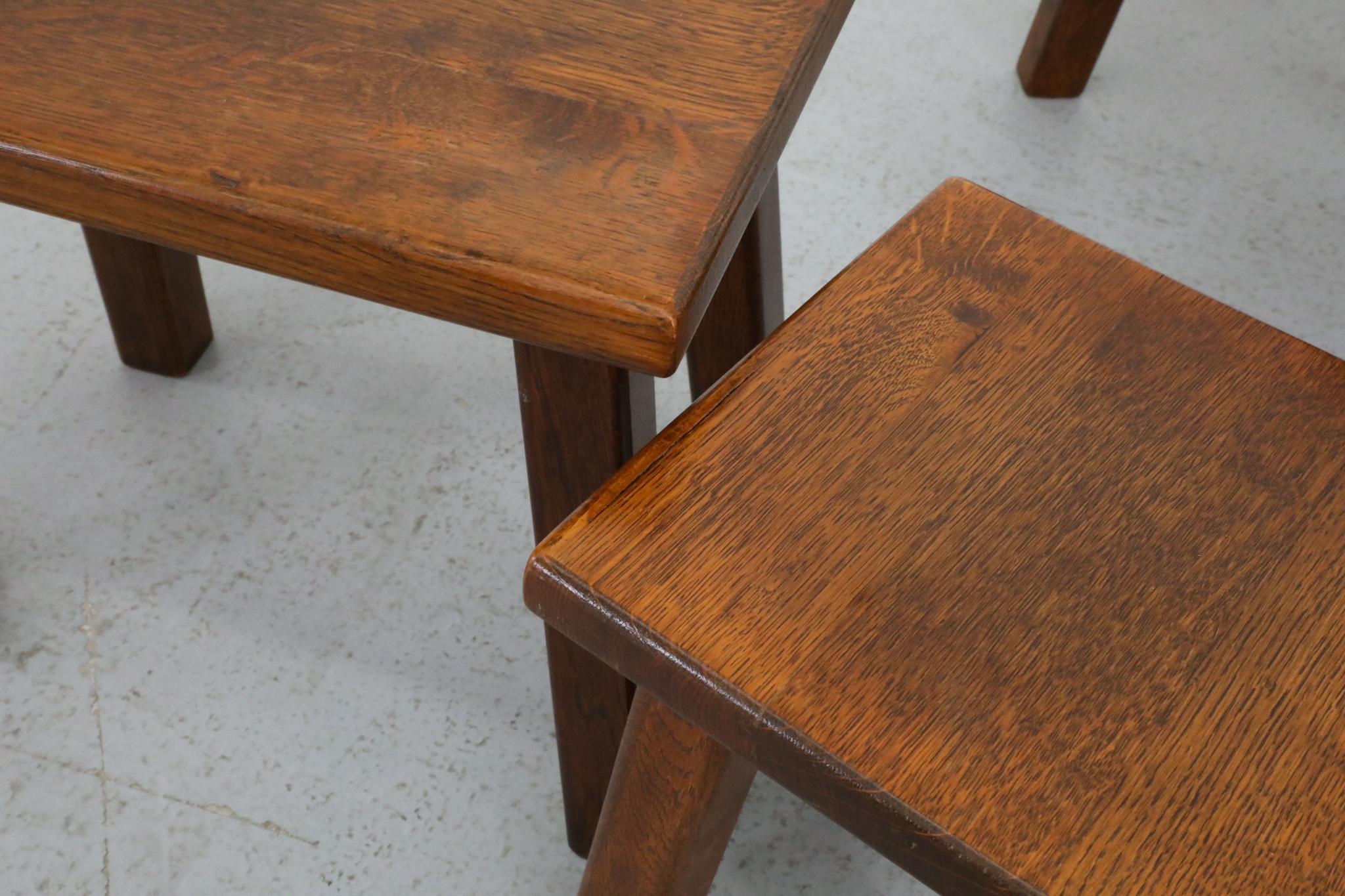 Set of Three Pierre Chapo Inspired Dark Oak Nesting Tables For Sale 14