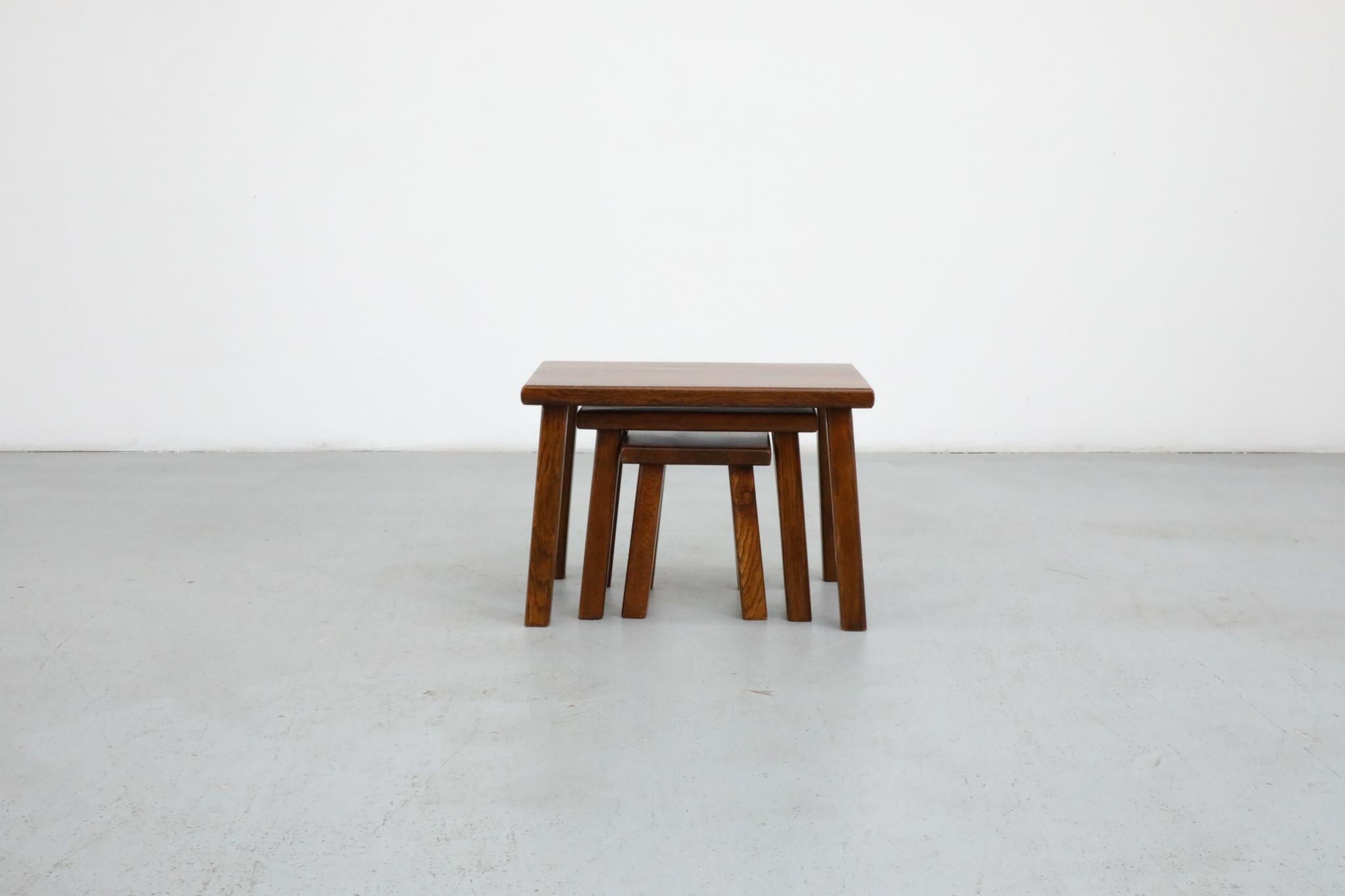 20th Century Set of Three Pierre Chapo Inspired Dark Oak Nesting Tables For Sale