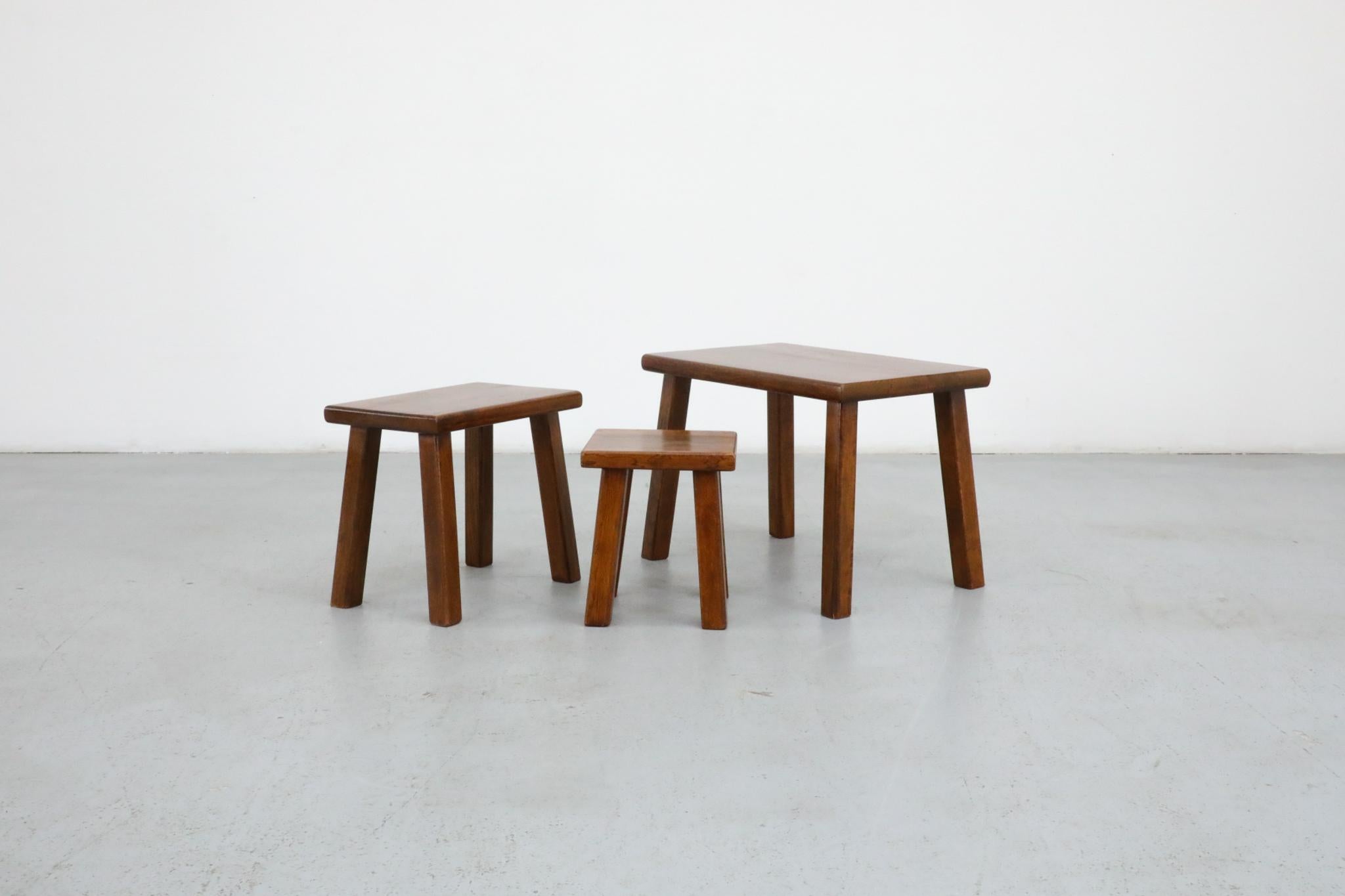 Set of Three Pierre Chapo Inspired Dark Oak Nesting Tables For Sale 1