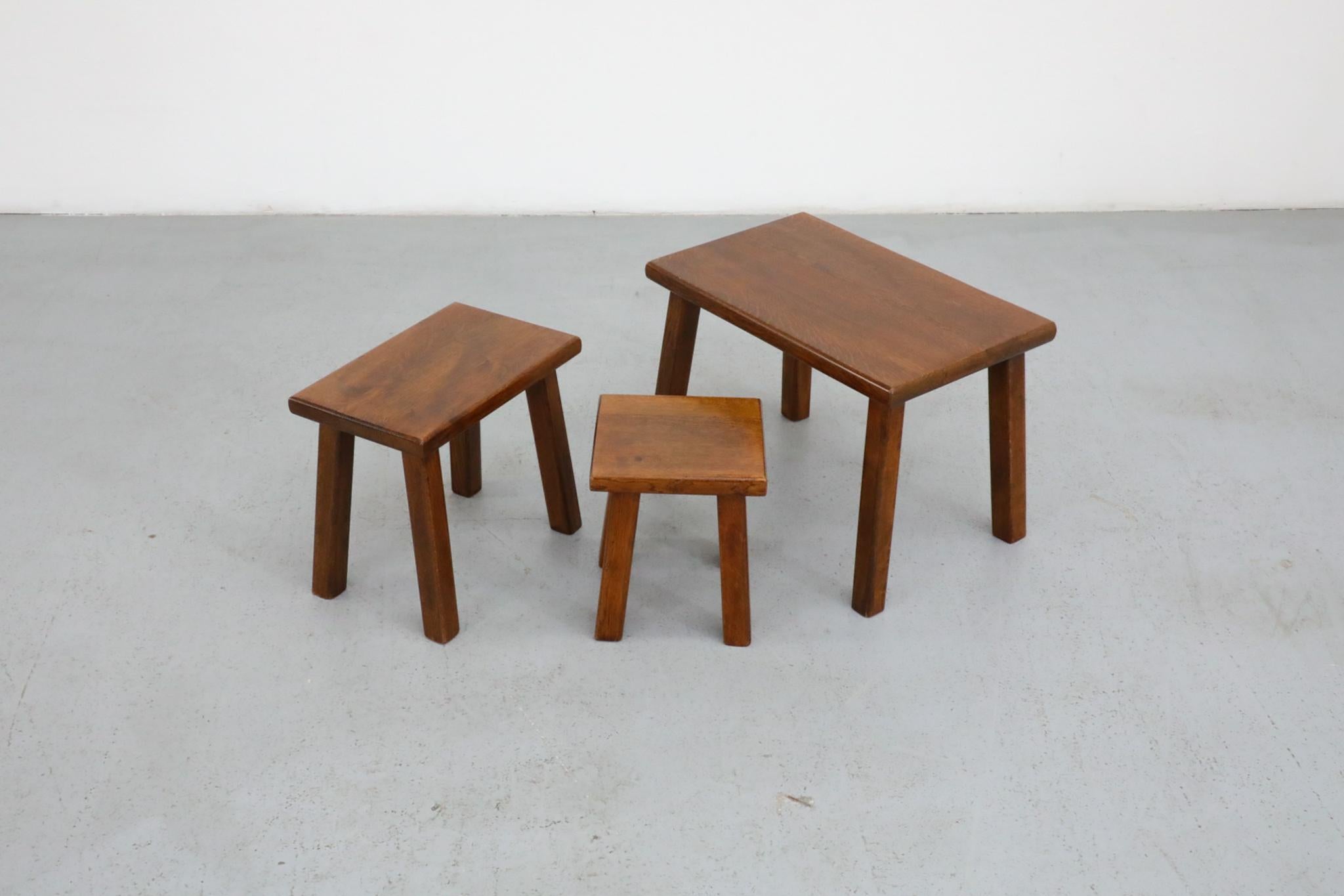 Set of Three Pierre Chapo Inspired Dark Oak Nesting Tables For Sale 2