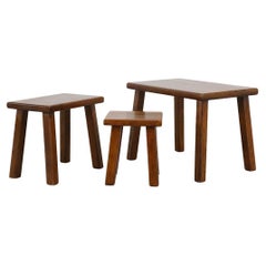 Set von drei von Pierre Chapo inspirierten Schachteltischen aus dunkler Eiche