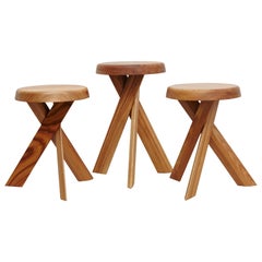 Set of Three Pierre Chapo Solid Elmwood Stools S31A and S31B