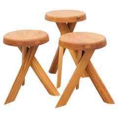 Set of Three Pierre Chapo Solid Elmwood Stools S31A and S31B: Timeless Design