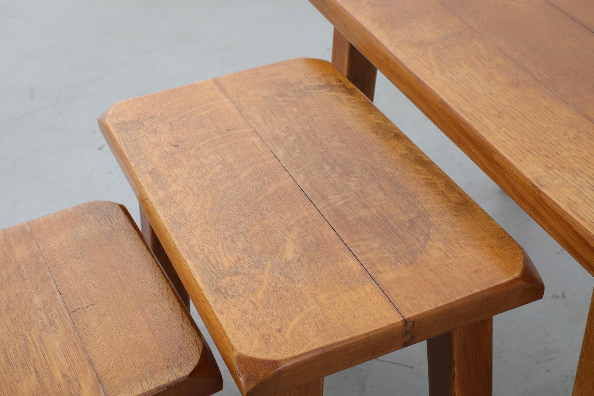Set of Three Pierre Chapo Style Golden Toned Oak Nesting Tables 8