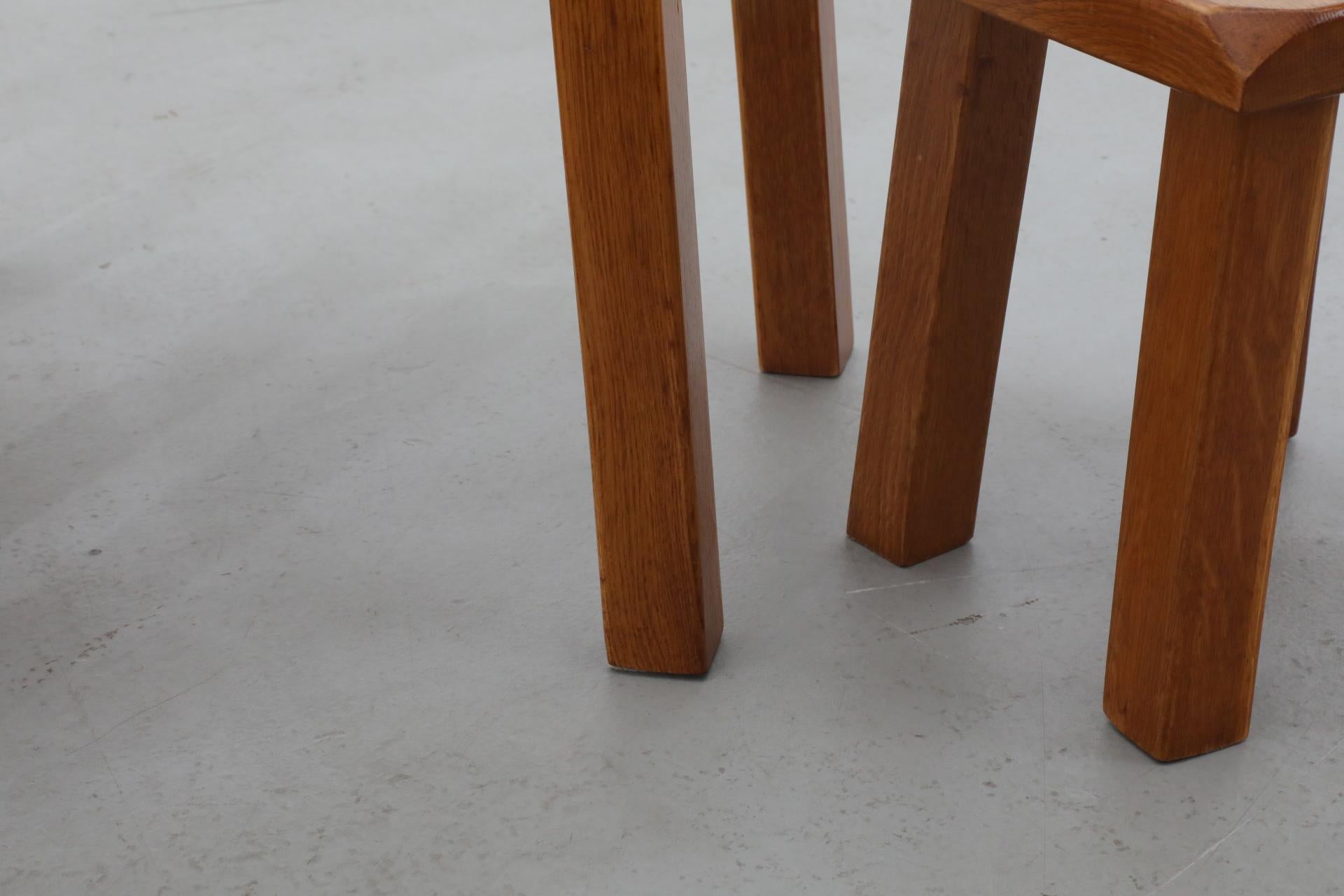 Set of Three Pierre Chapo Style Golden Toned Oak Nesting Tables 14