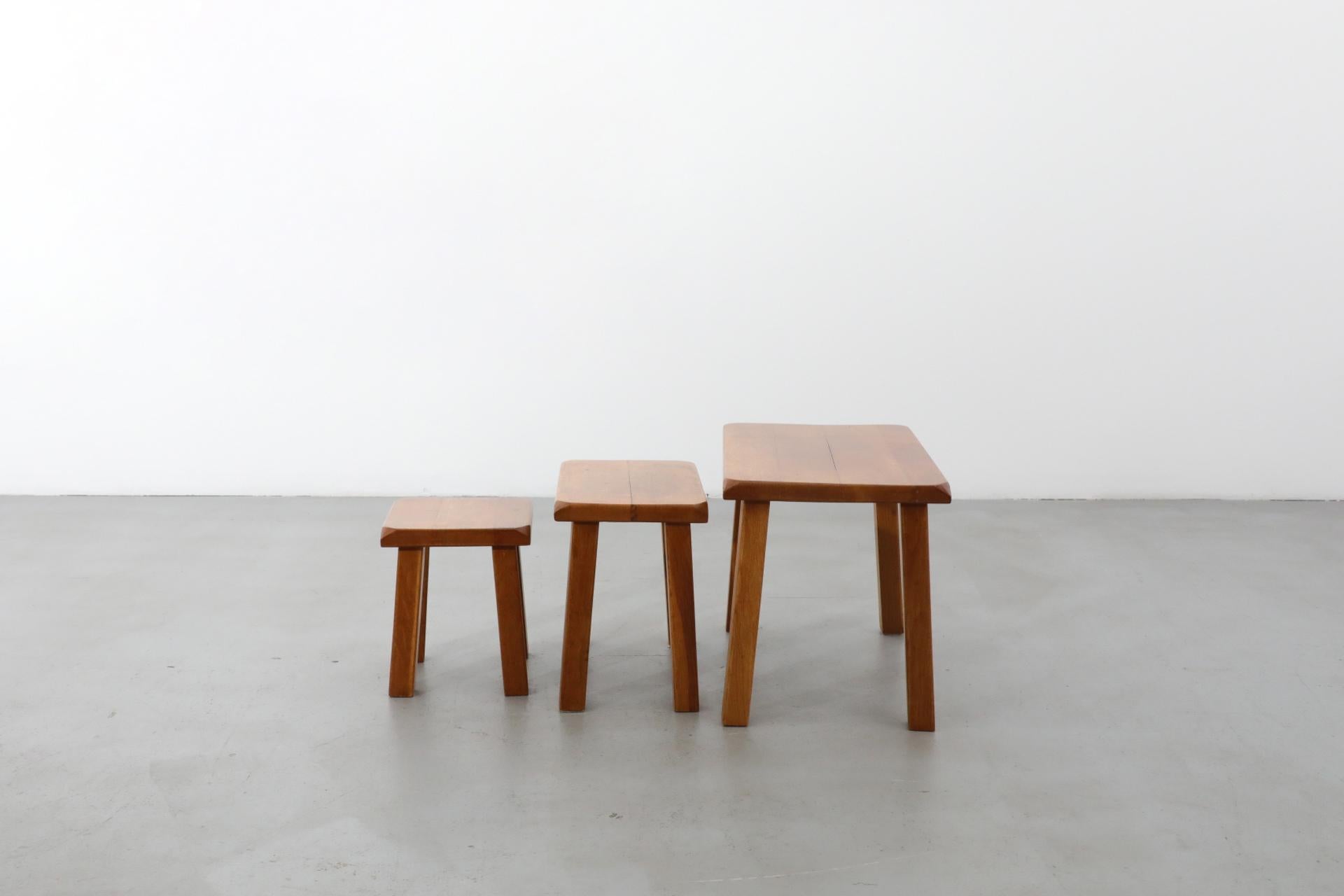 20th Century Set of Three Pierre Chapo Style Golden Toned Oak Nesting Tables