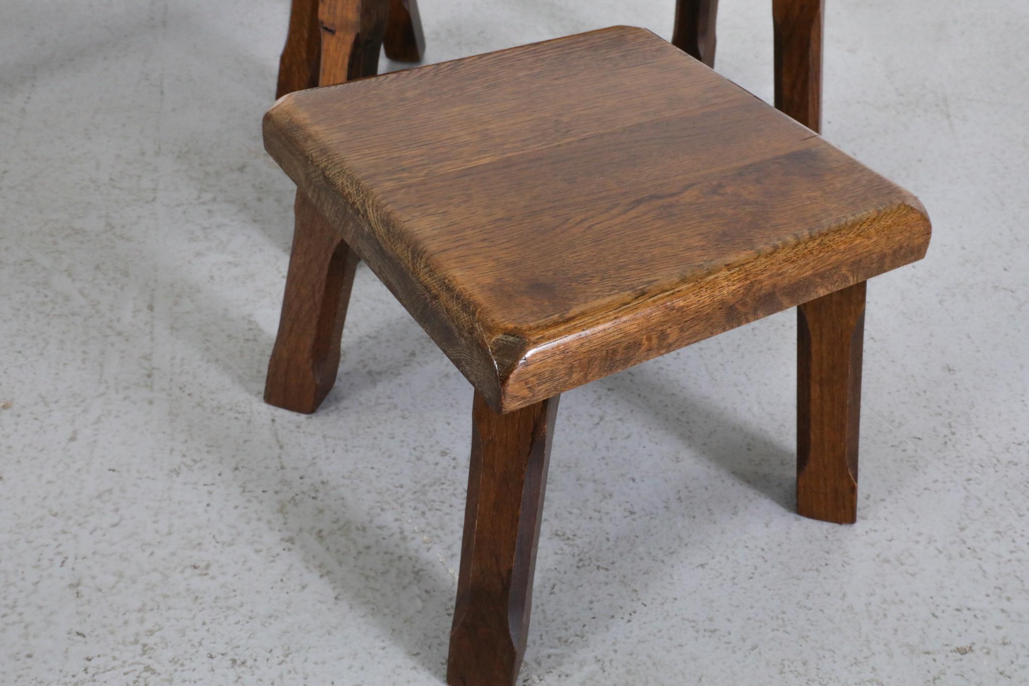 Set of Three Pierre Chapo Style Oak Brutalist Nesting Tables with Carved Legs For Sale 9