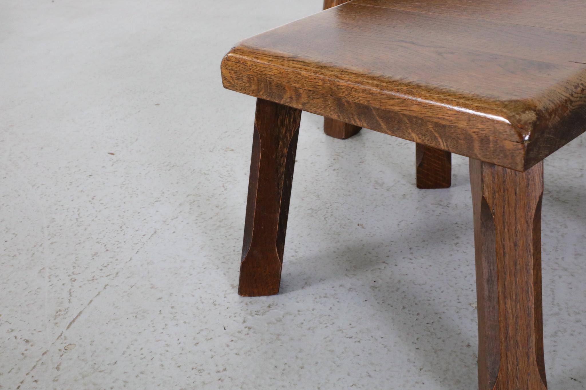 Set of Three Pierre Chapo Style Oak Brutalist Nesting Tables with Carved Legs For Sale 10