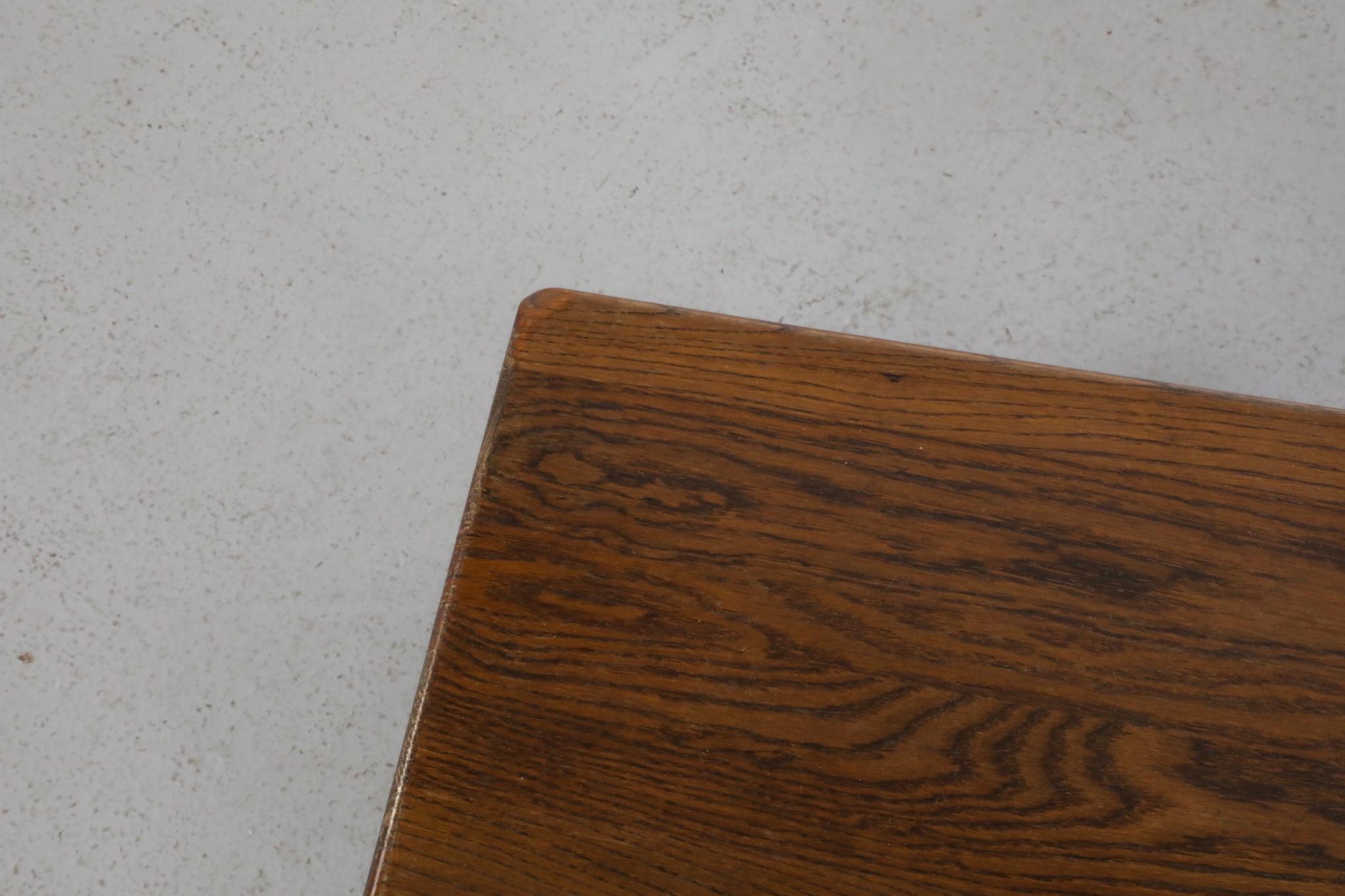 Set of Three Pierre Chapo Style Oak Brutalist Nesting Tables with Carved Legs For Sale 14