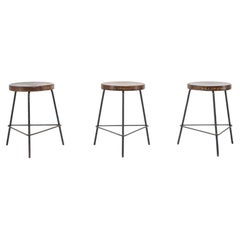 Set of Three, Pierre Jeanneret Low Stools in Teak & Iron from Chandigarh India