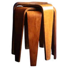 Vintage Set of three plywood stacking stools by Marcel Peclard for Horgen Glarus. 1960s 