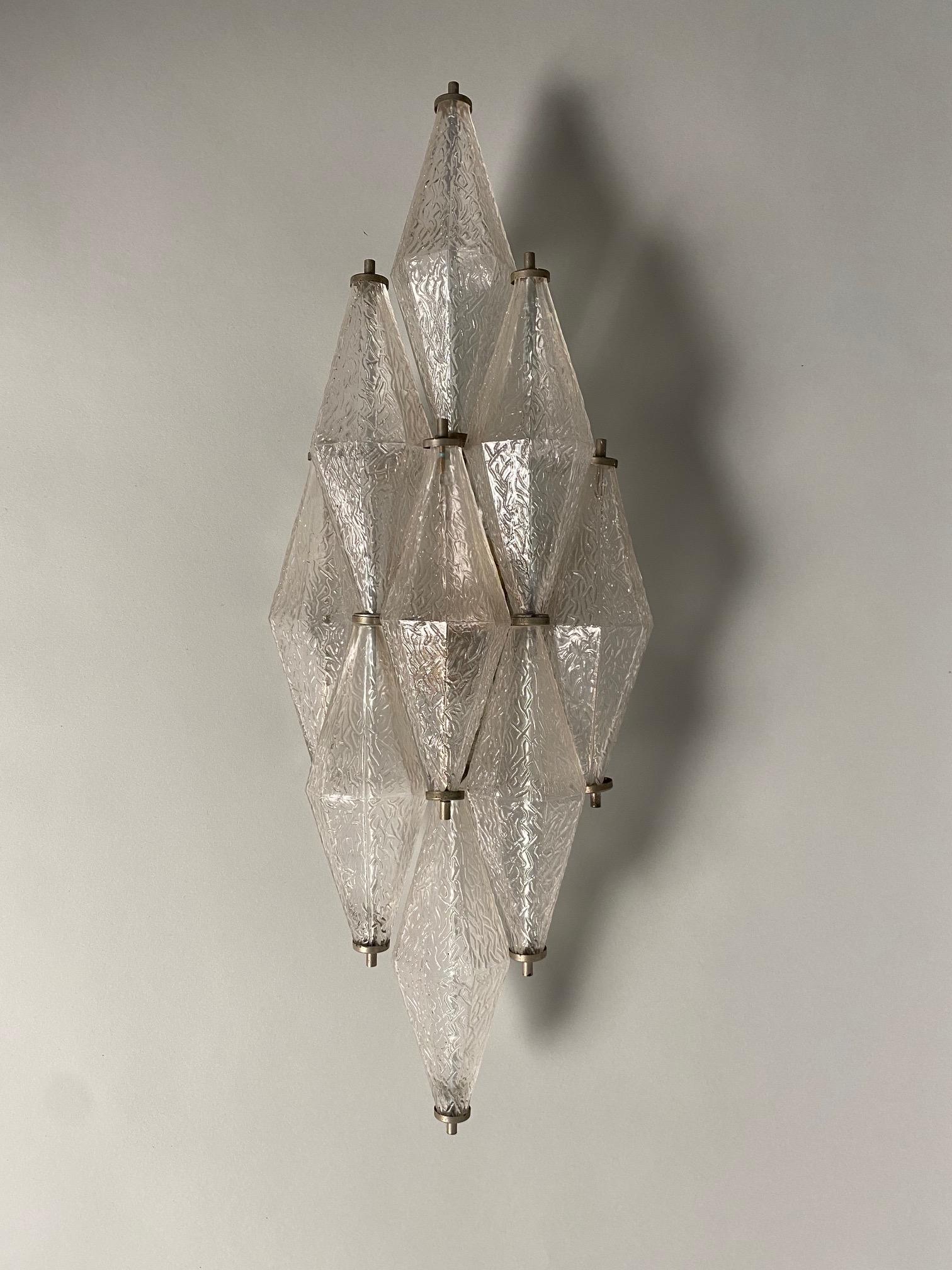 Set of three large Murano glass sconces attributed to the Italian designer and architect Carlo Scarpa.