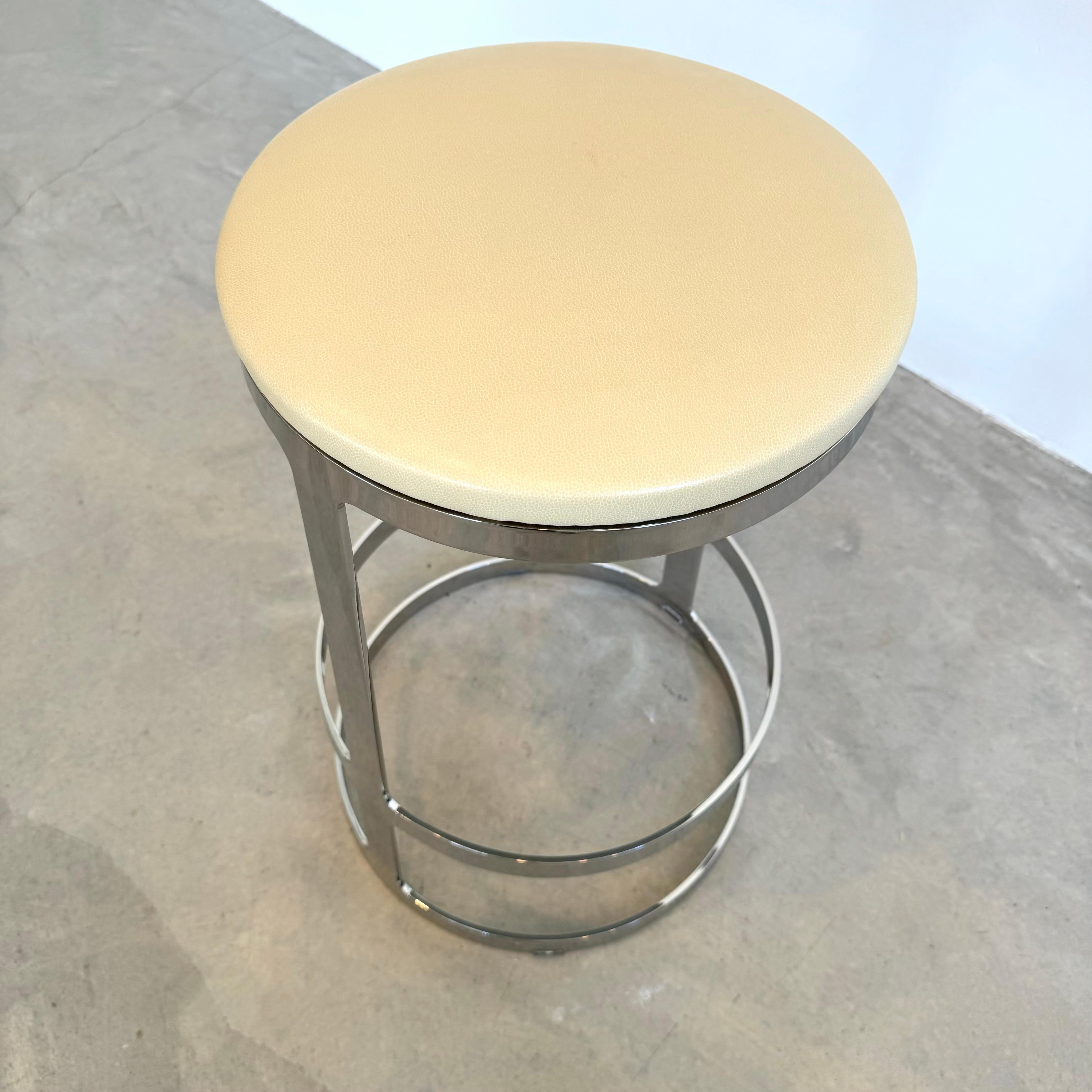 Set of Three Polished Steel and Leather Swivel Counter Stools, 2000s USA For Sale 4