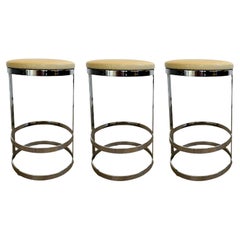 Used Set of Three Polished Steel and Leather Swivel Counter Stools, 2000s USA