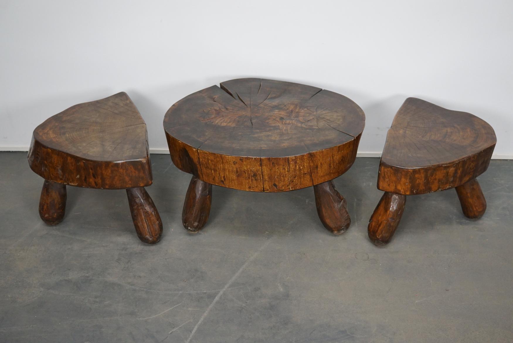 Set of Three Polished Walnut Log Coffee Tables, 1970s 6