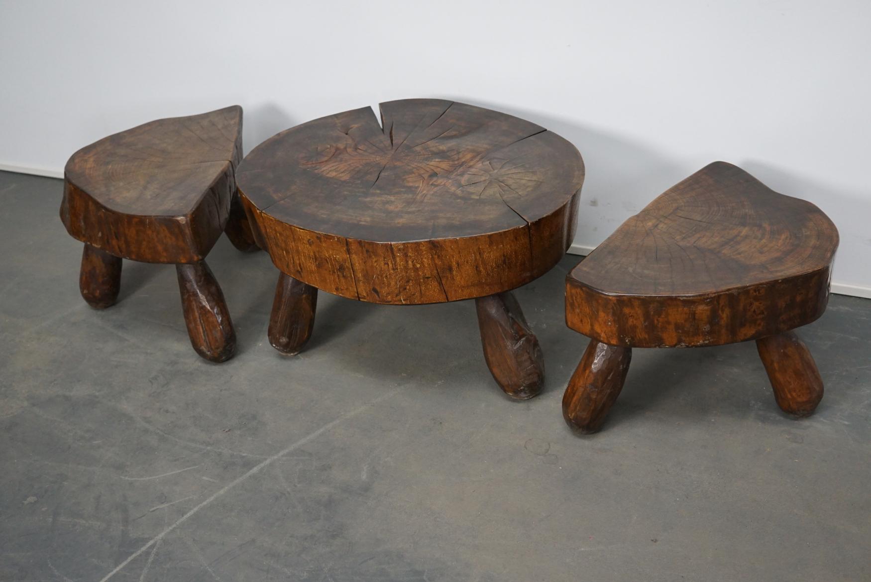 Set of Three Polished Walnut Log Coffee Tables, 1970s 14