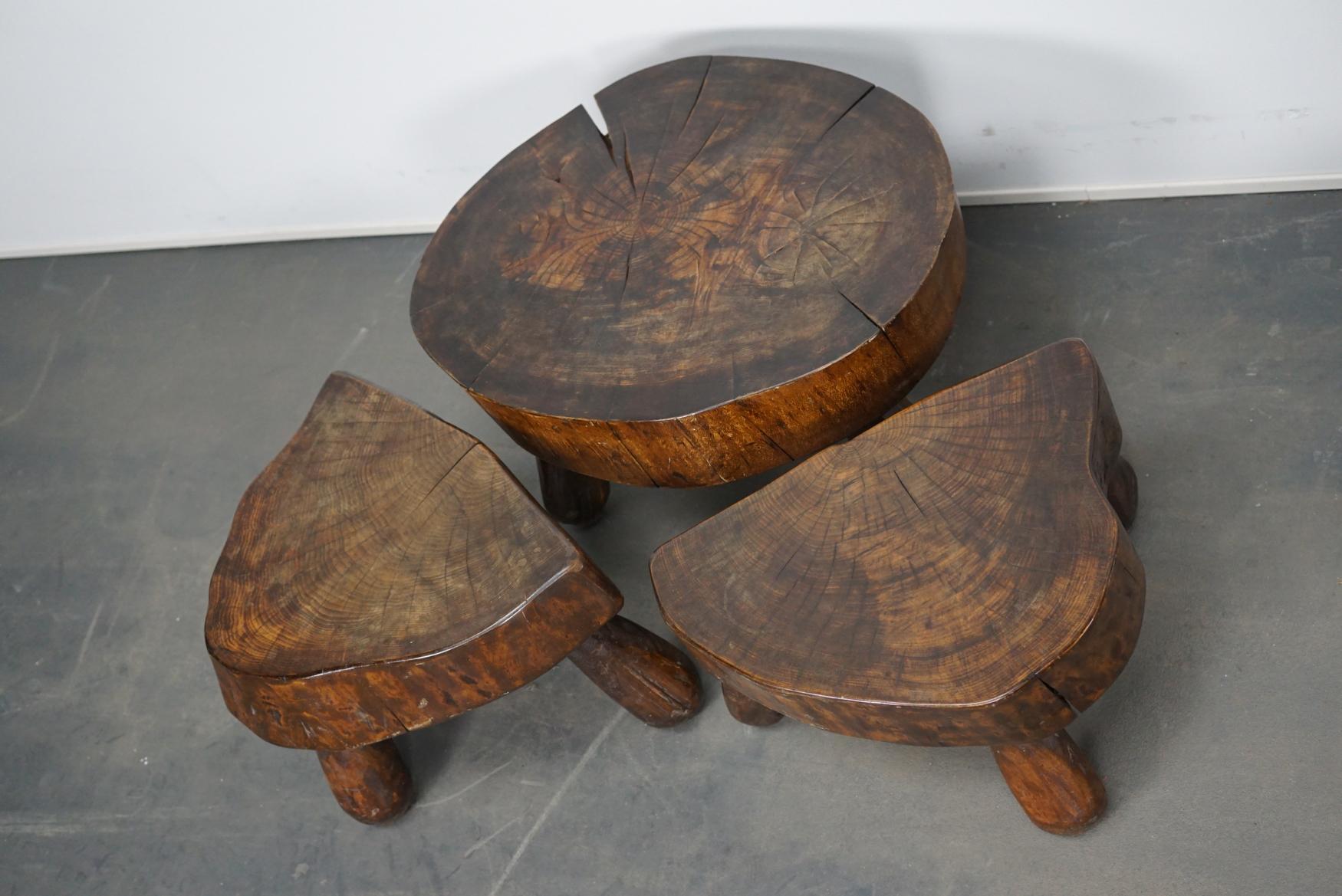 Late 20th Century Set of Three Polished Walnut Log Coffee Tables, 1970s
