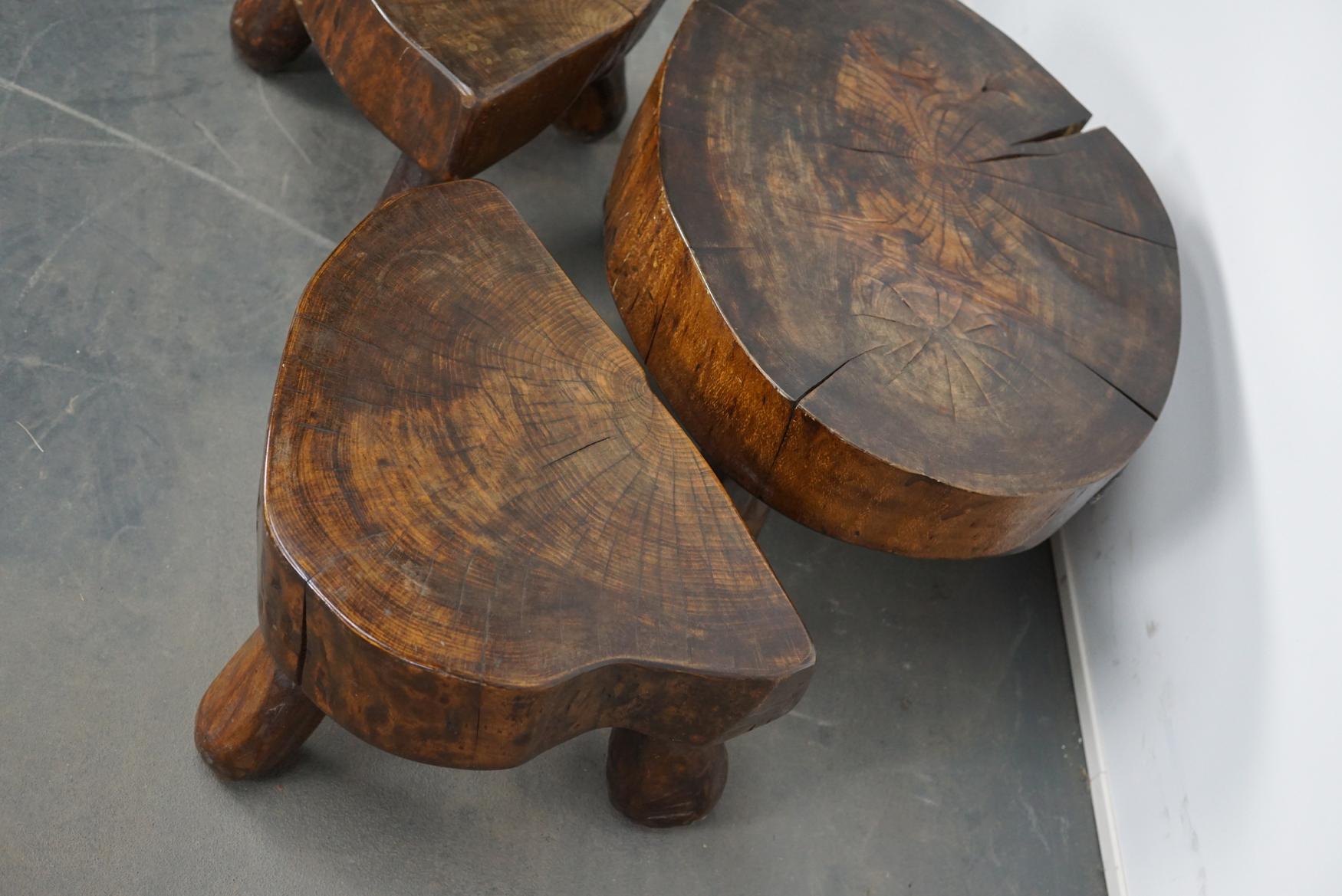 Set of Three Polished Walnut Log Coffee Tables, 1970s 2